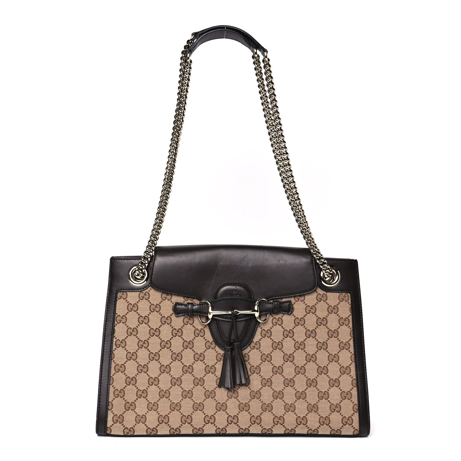 Gucci Monogram Margaux Calfskin Large Emily Chain Shoulder Bag Beige Ebony Cocoa
