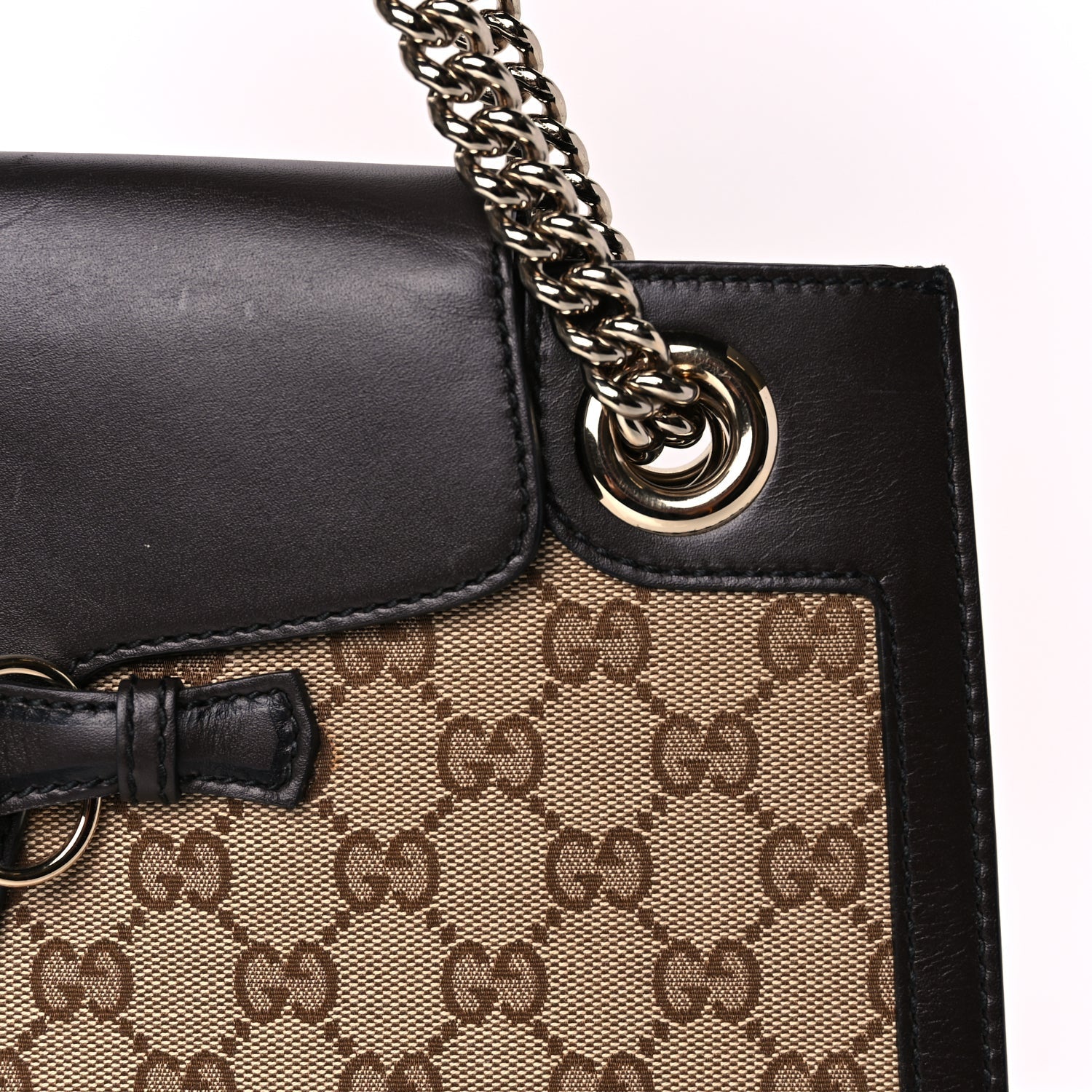 Gucci Monogram Margaux Calfskin Large Emily Chain Shoulder Bag Beige Ebony Cocoa