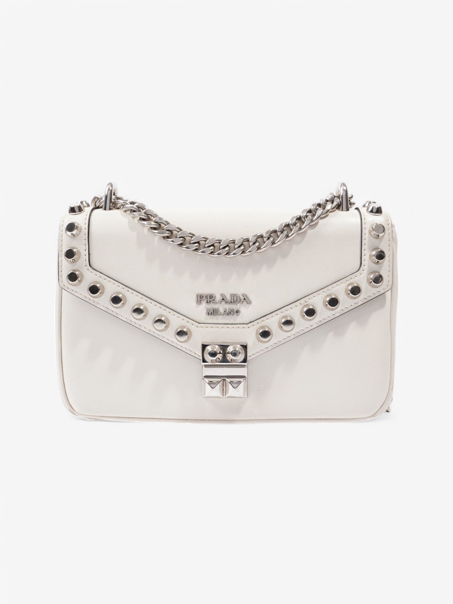Prada Studded Shoulder Bag Leather White