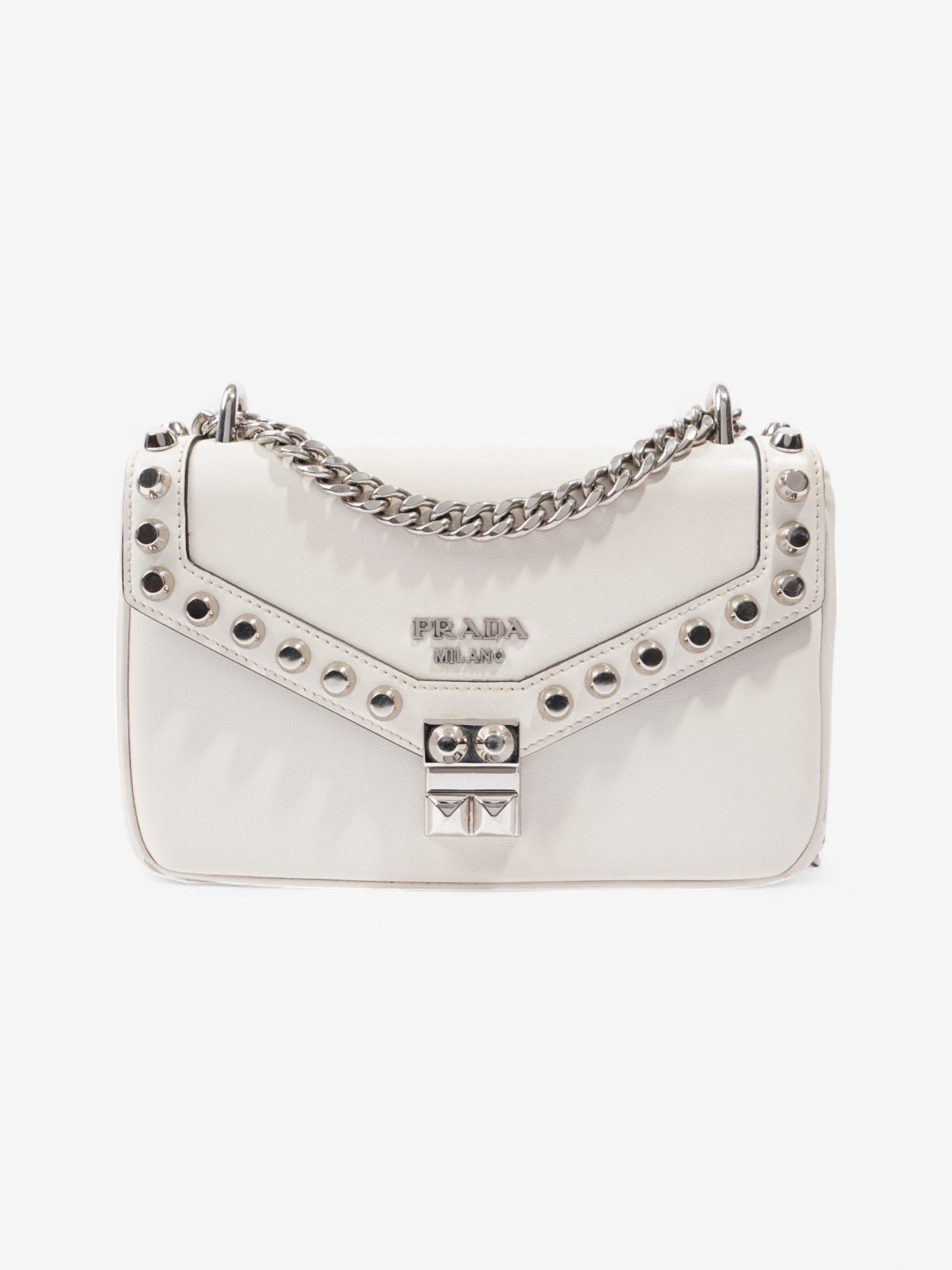 Prada Studded Shoulder Bag Leather White