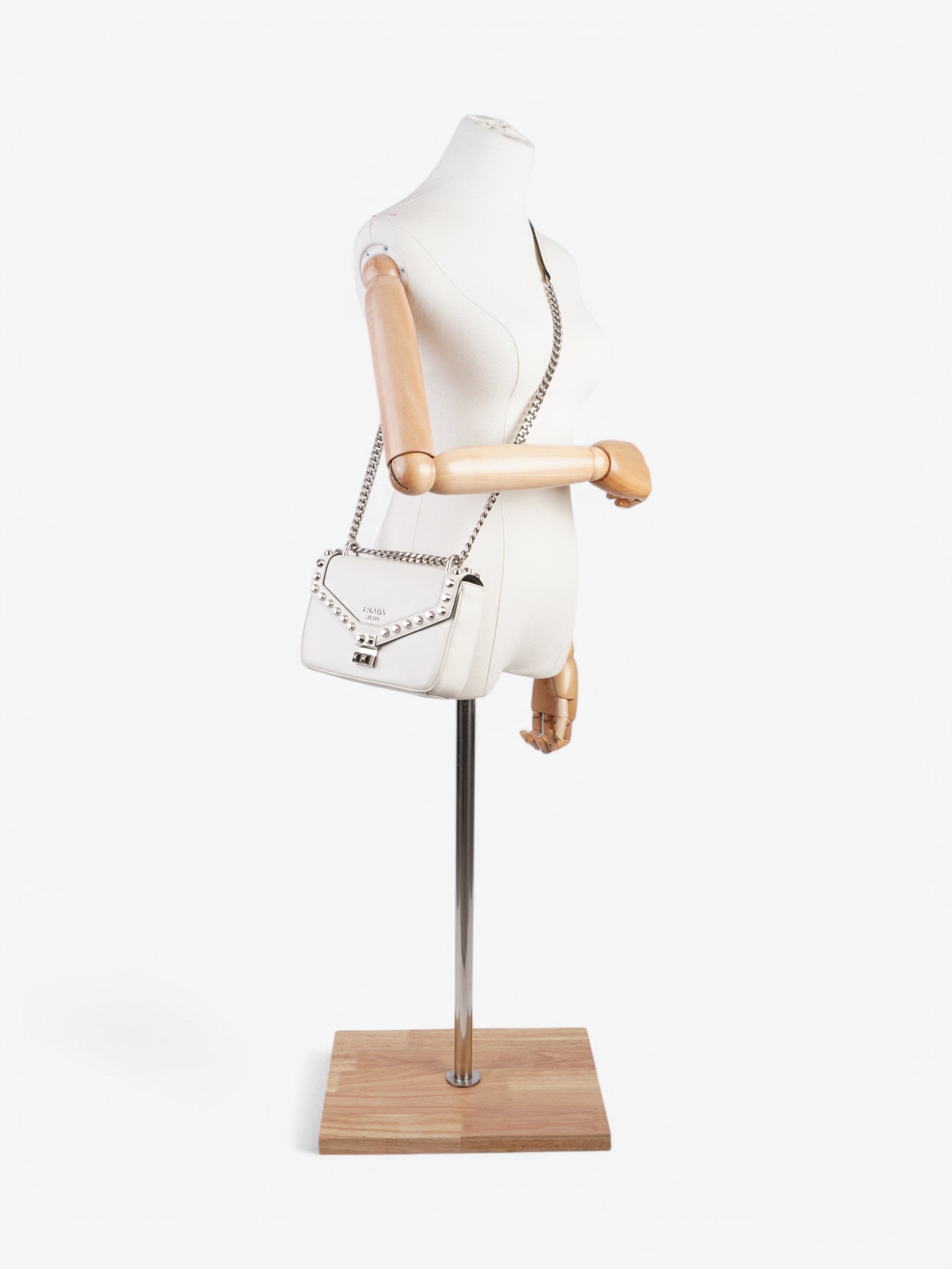 Prada Studded Shoulder Bag Leather White