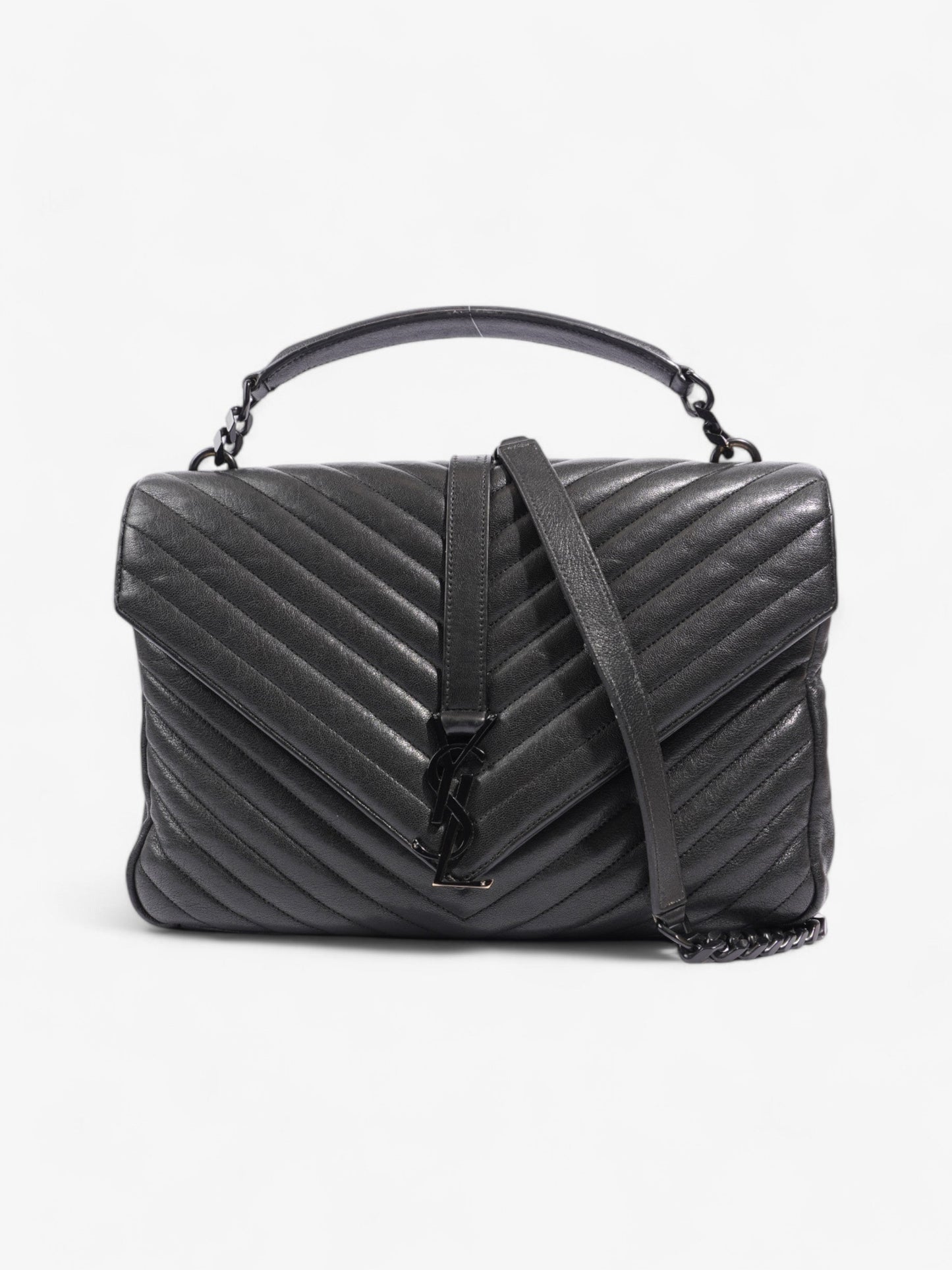 YSL Saint Laurent College Shoulder Bag Leather Lambskin Black