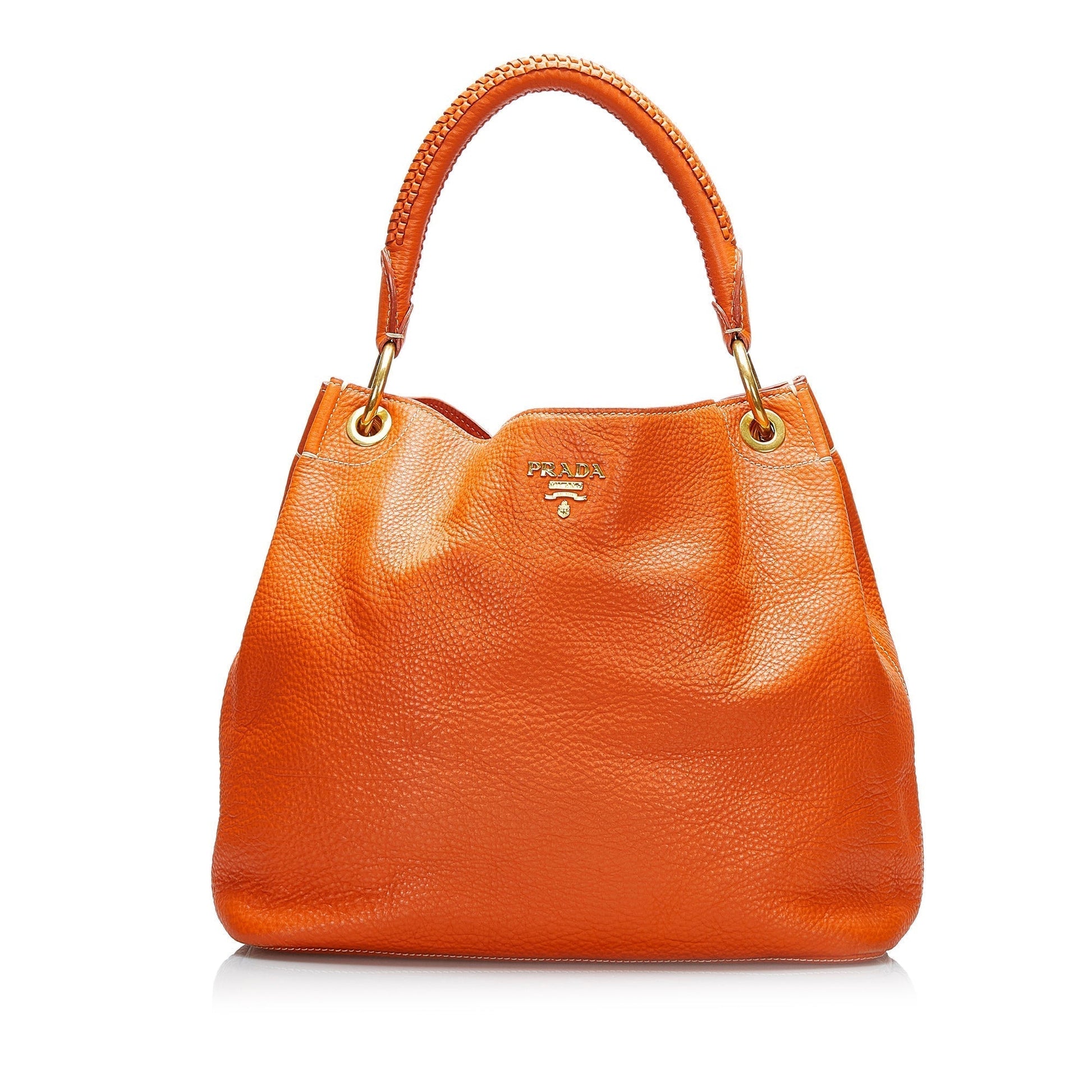 Prada Hobo Bag Daino Vitello Orange Shoulder Bag