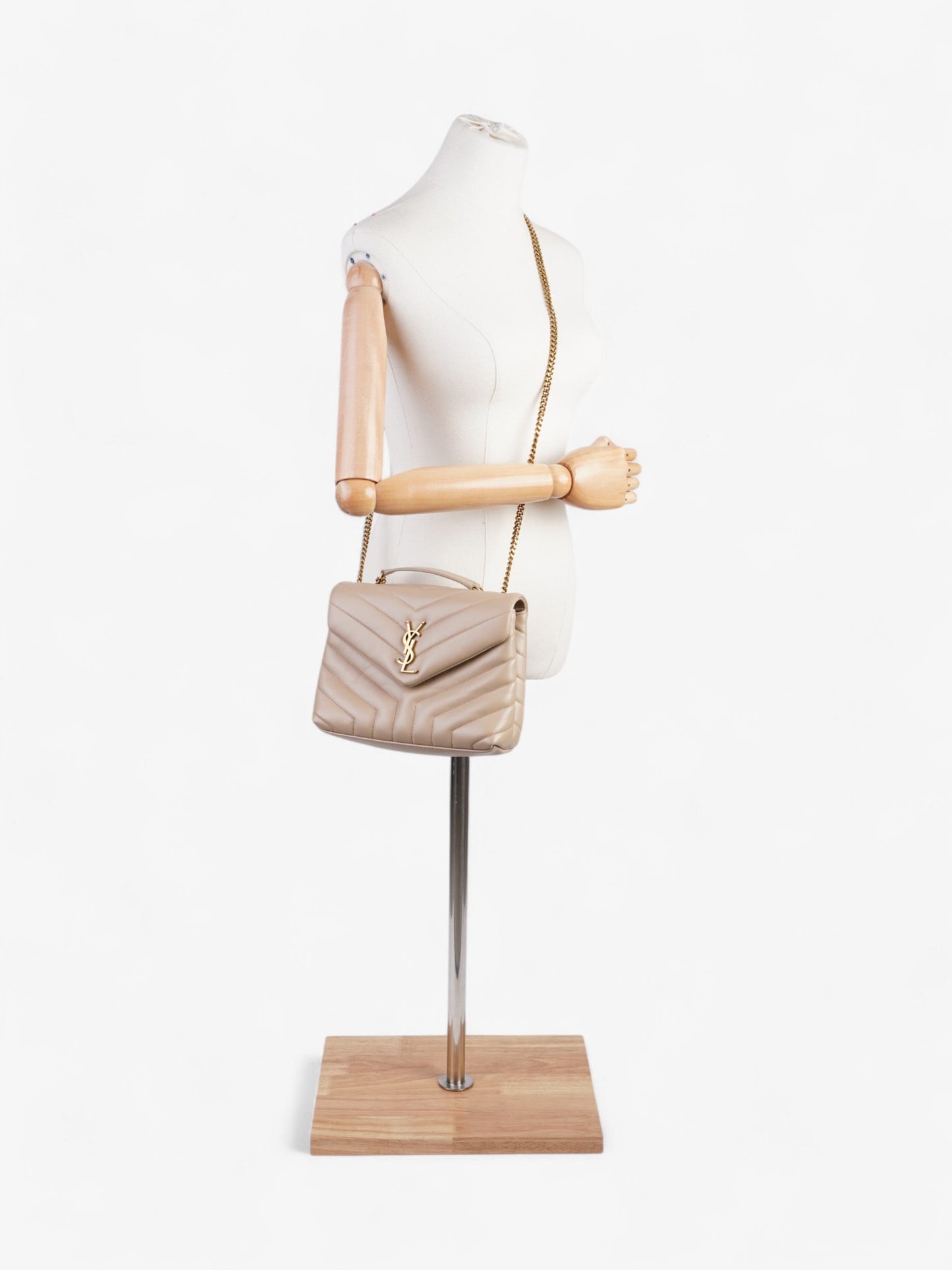 YSL Saint Laurent Lou Lou Dark Calfskin Shoulder Bag Leather Beige Small Calfskin Leather Small