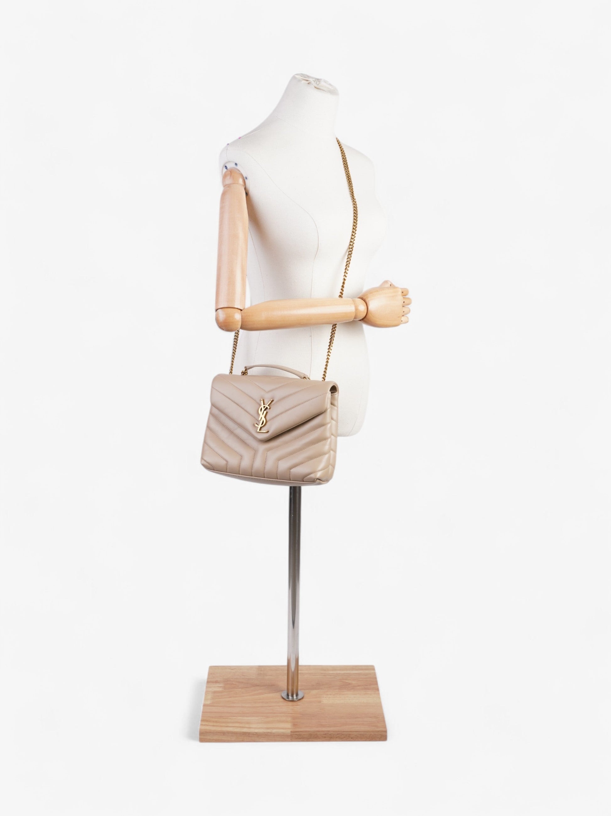 YSL Saint Laurent Lou Lou Dark Calfskin Shoulder Bag Leather Beige Small Calfskin Leather Small