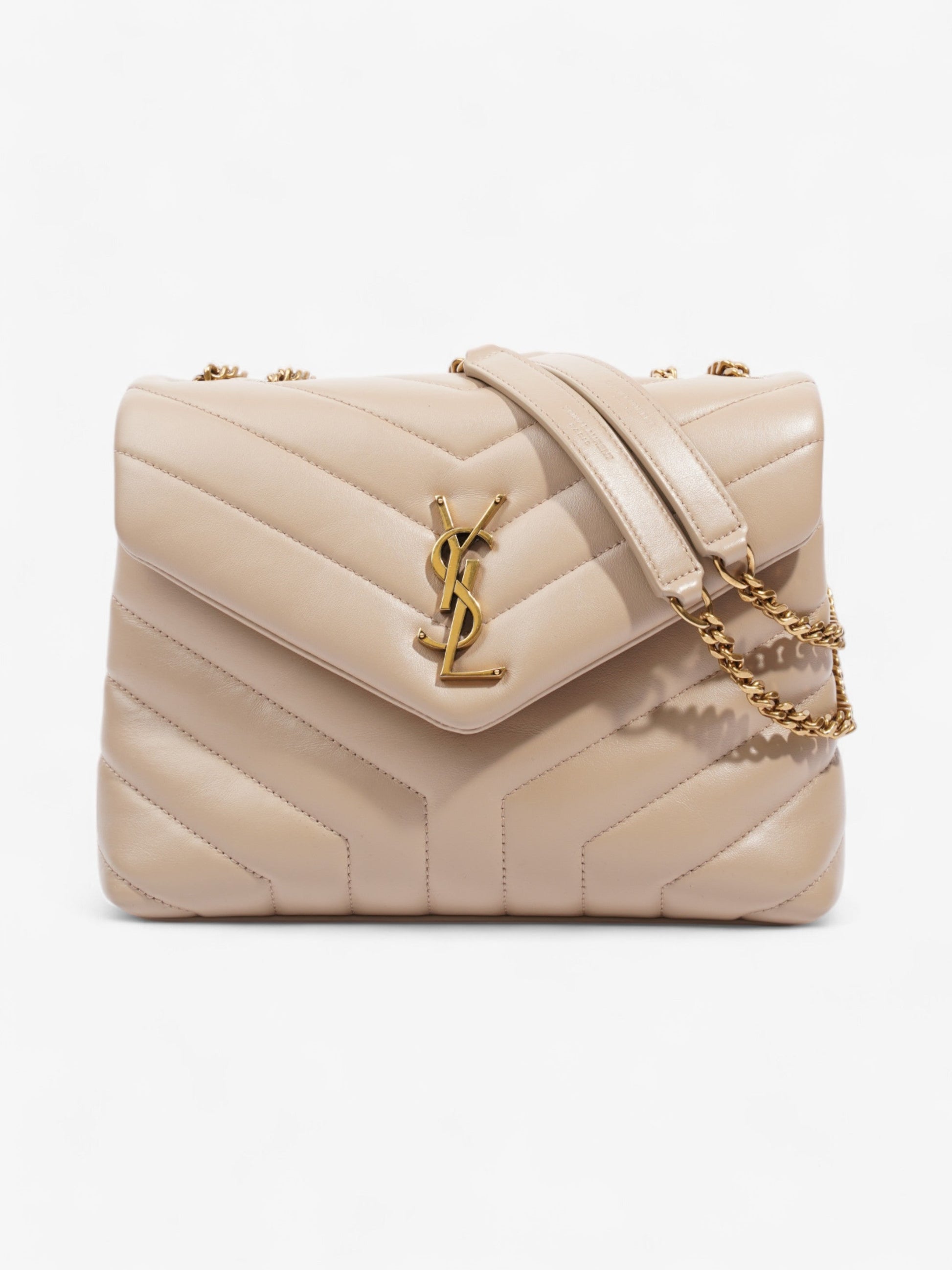 YSL Saint Laurent Lou Lou Dark Calfskin Shoulder Bag Leather Beige Small Calfskin Leather Small