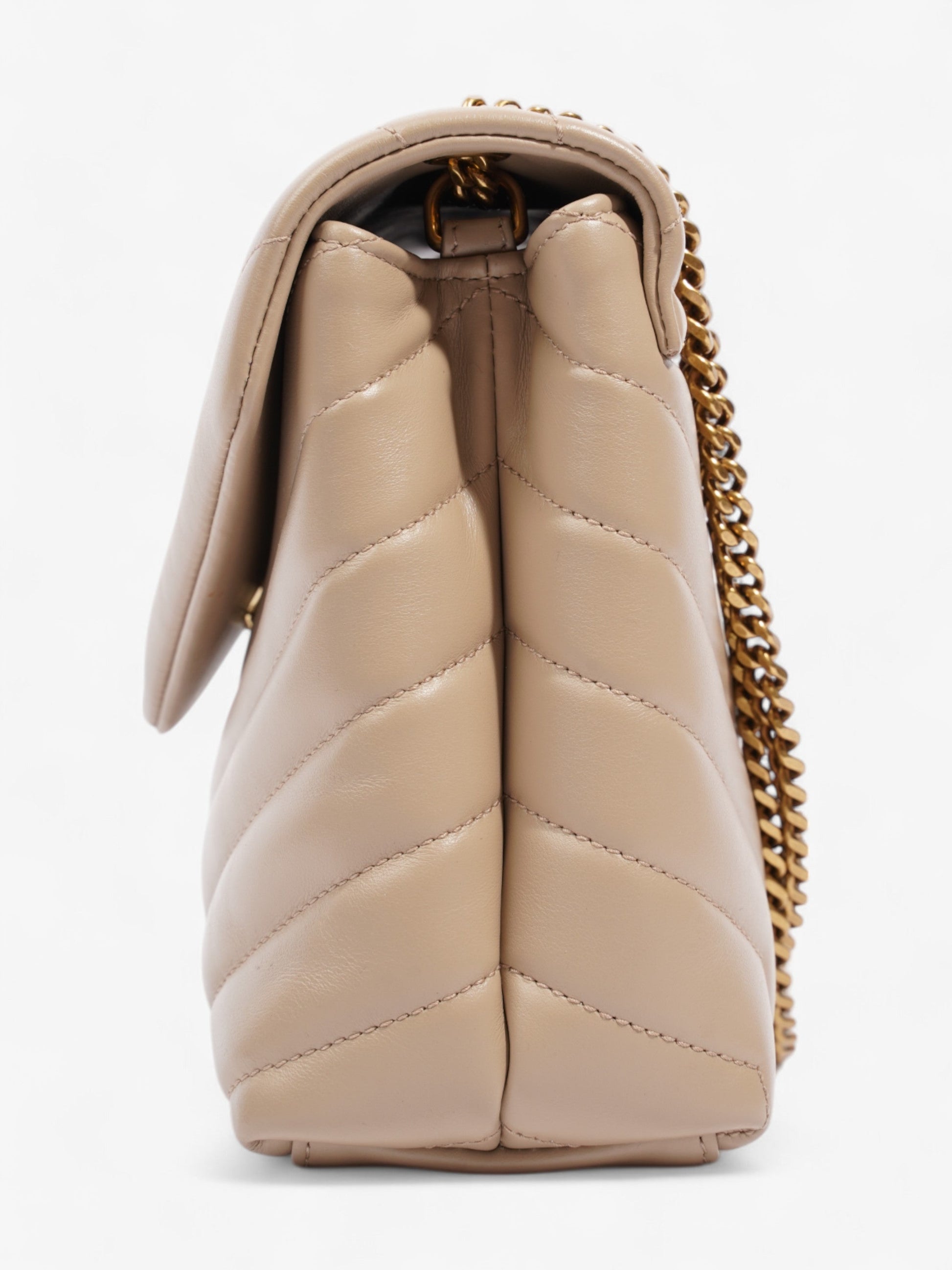 YSL Saint Laurent Lou Lou Dark Calfskin Shoulder Bag Leather Beige Small Calfskin Leather Small