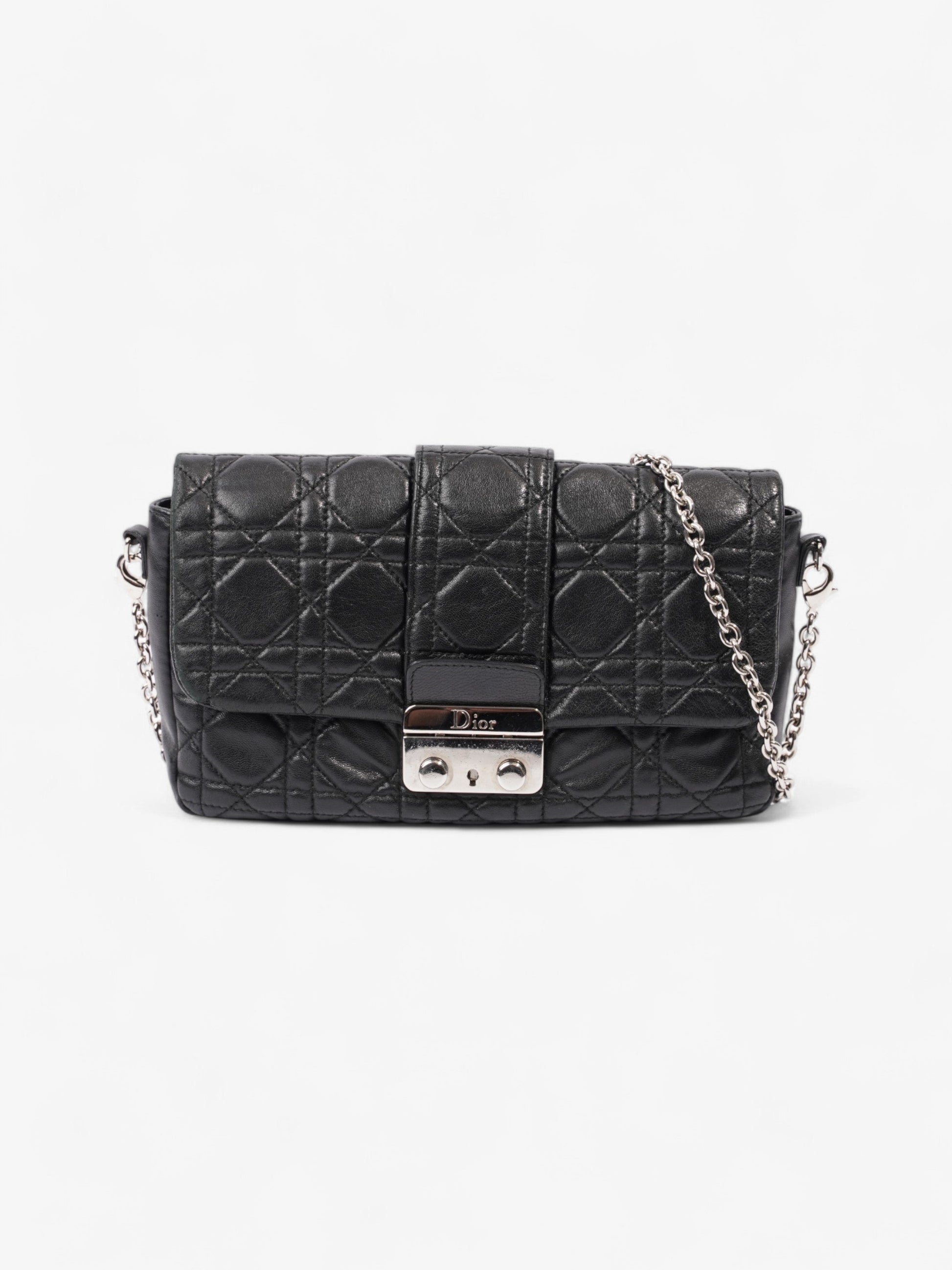 Dior Christian New Lock Crossbody Bag Leather Lambskin Black