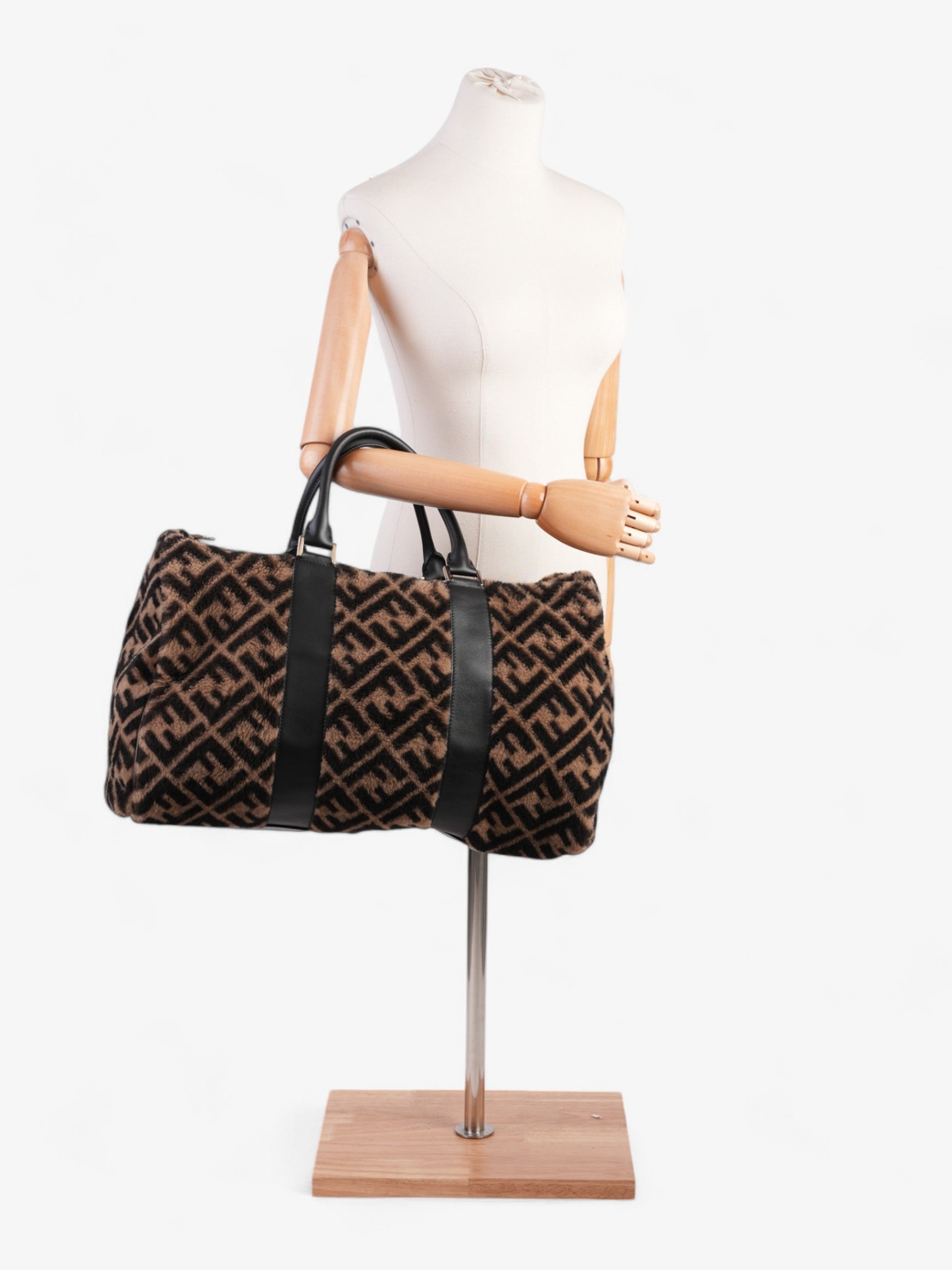 Fendi Forever Duffle Bag Shearling Black Brown Travel Bag