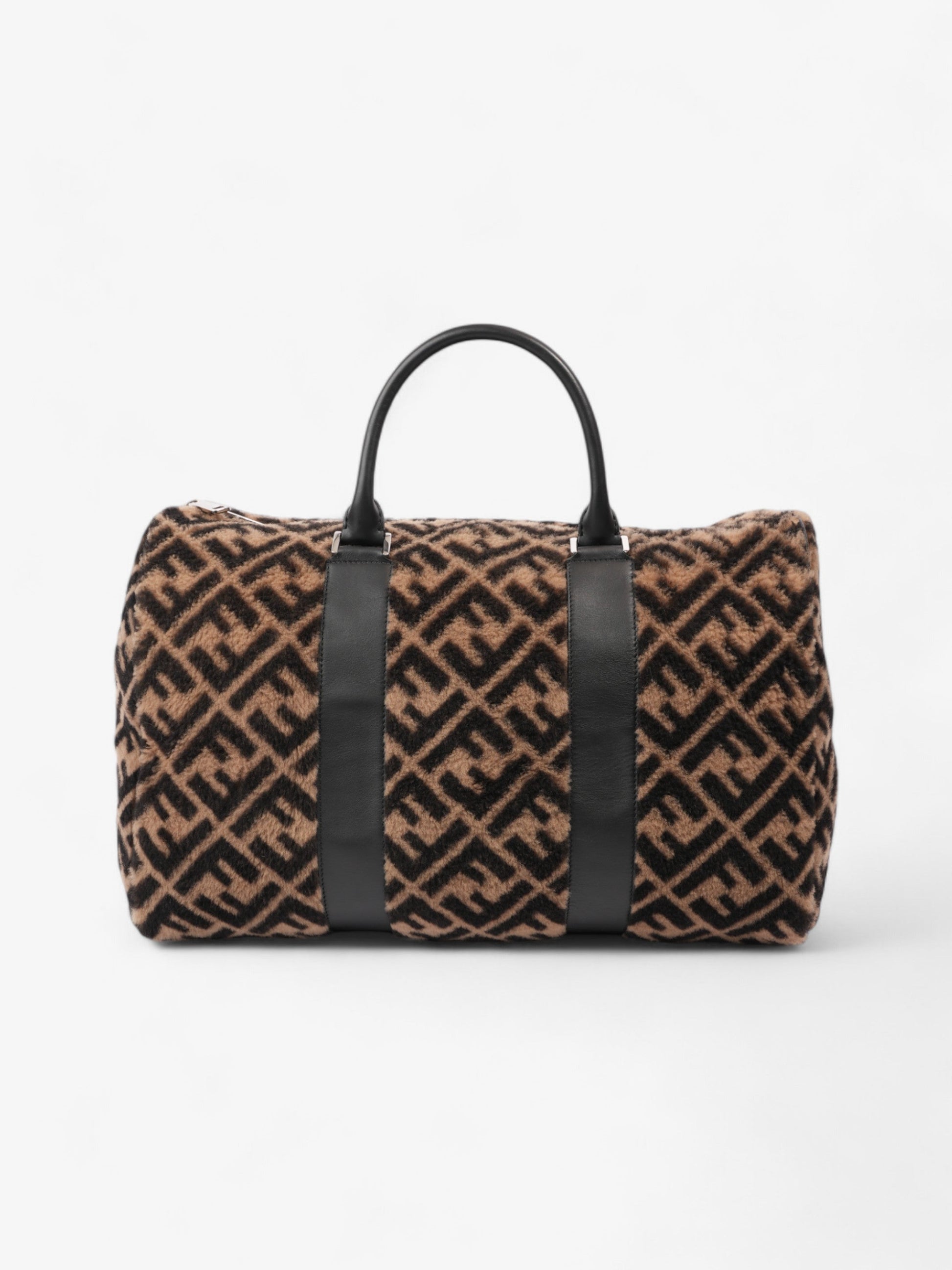 Fendi Forever Duffle Bag Shearling Black Brown Travel Bag