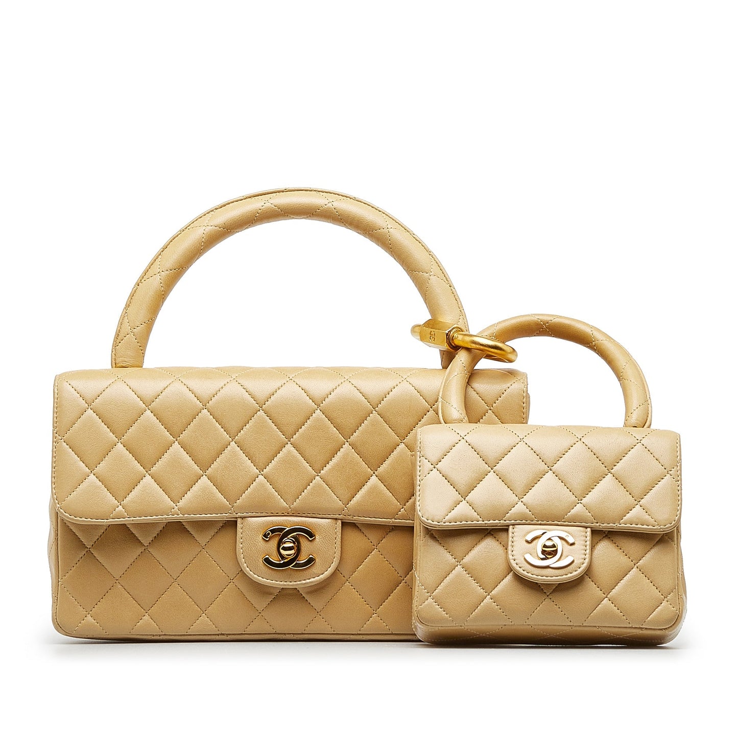 Brown Chanel Lambskin Parent Child Kelly Set Top Handle Bag