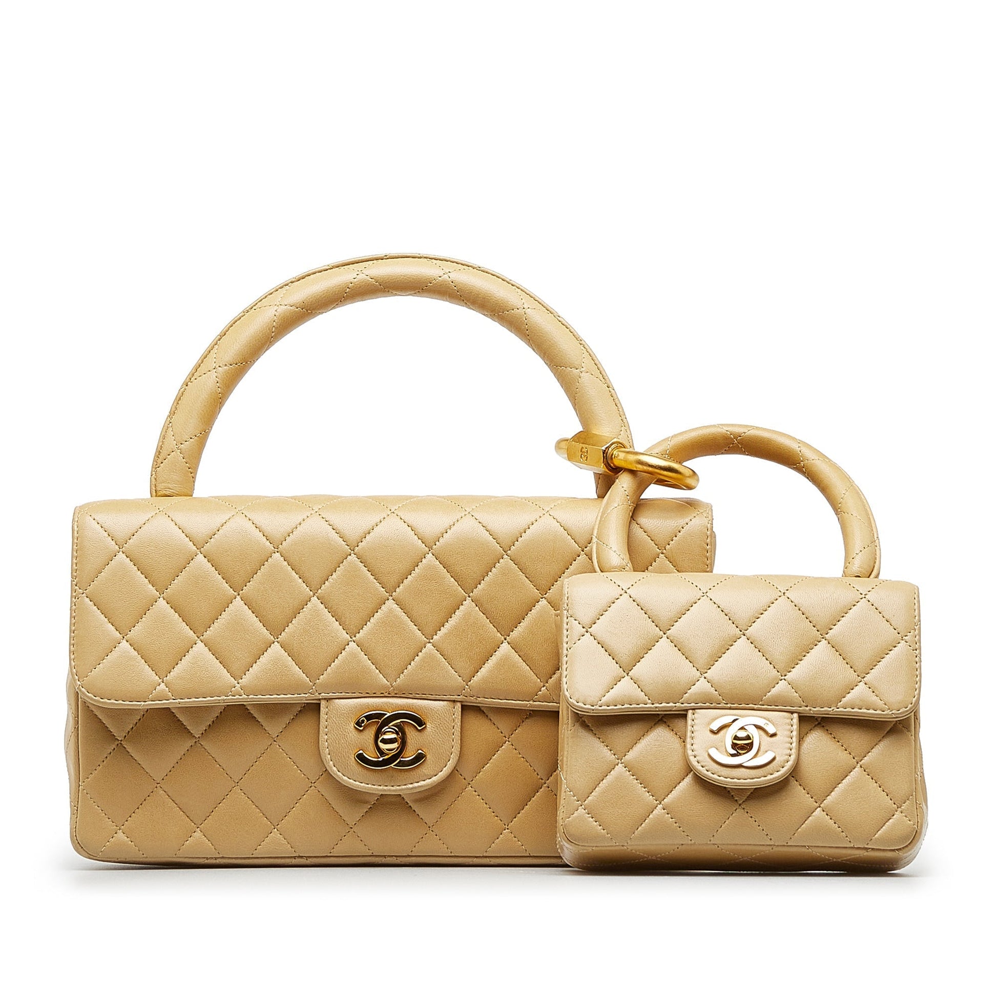 Brown Chanel Lambskin Parent Child Kelly Set Top Handle Bag