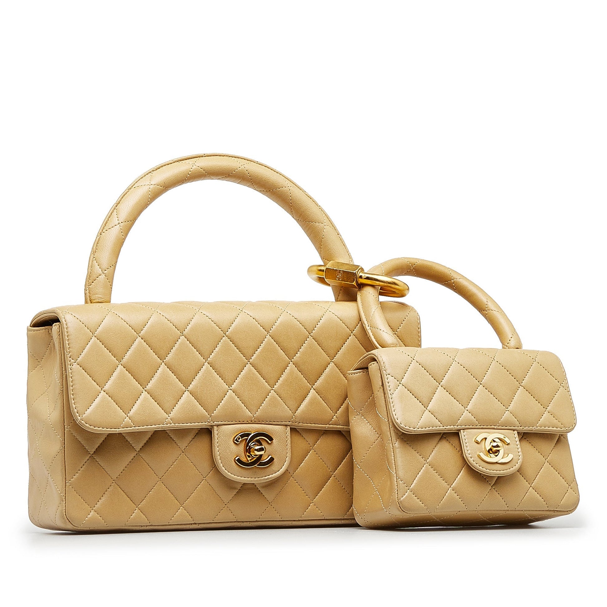 Brown Chanel Lambskin Parent Child Kelly Set Top Handle Bag