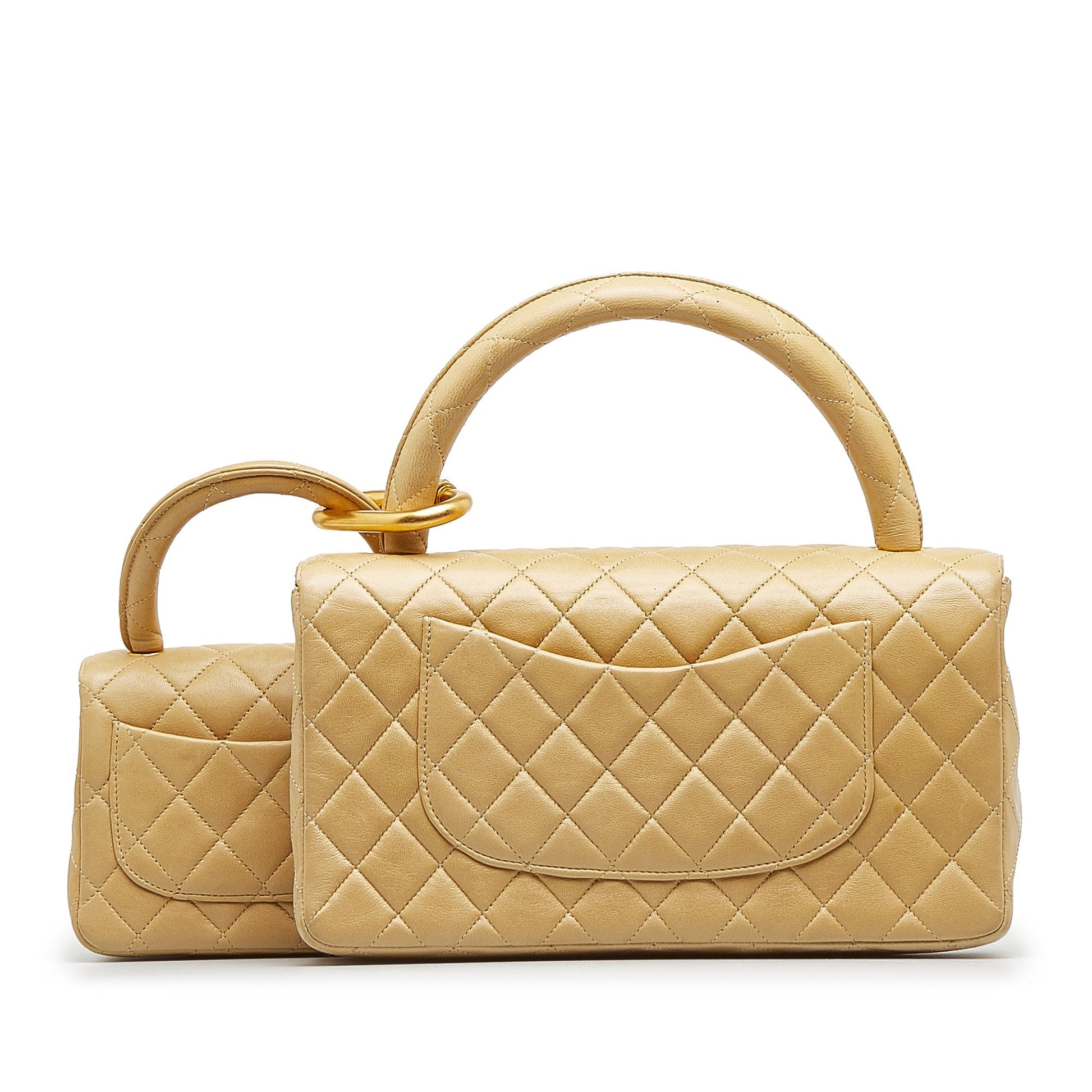 Brown Chanel Lambskin Parent Child Kelly Set Top Handle Bag