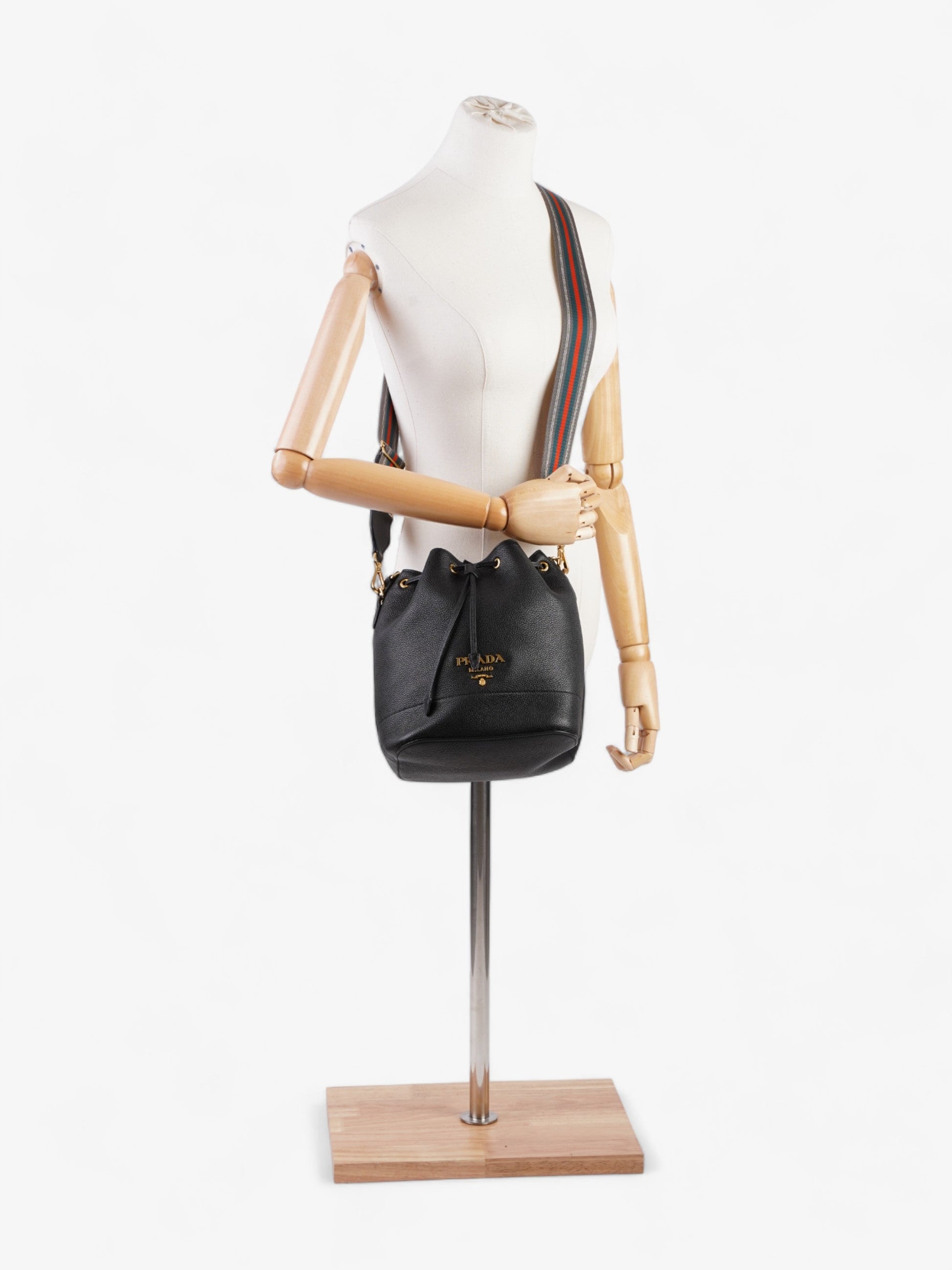 Prada Drawstring Bag Leather Black Small Bucket Bag