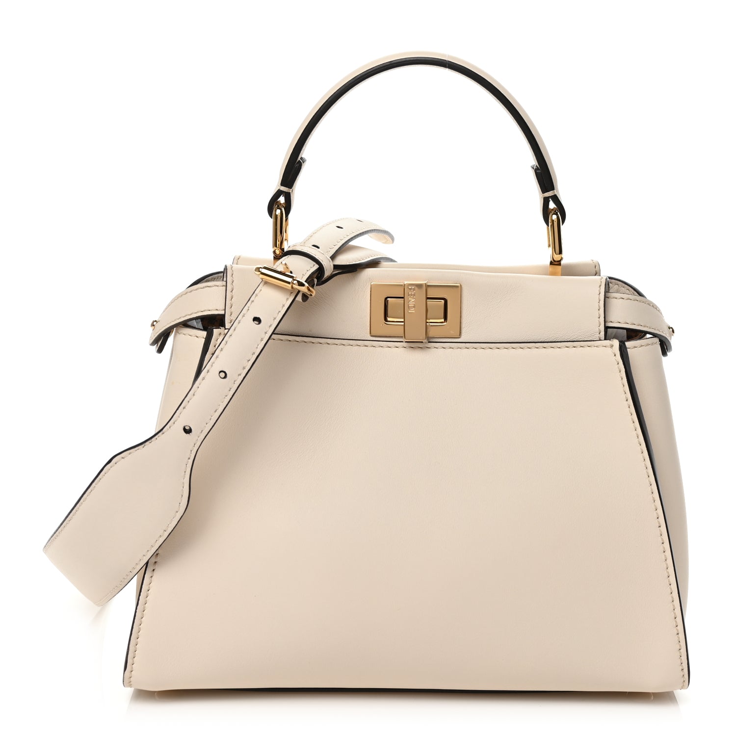 Fendi Handbag Seta FF Peekaboo Iconic Satchel Uovo Sigaro Leather Suede Vitello Satchel Bag