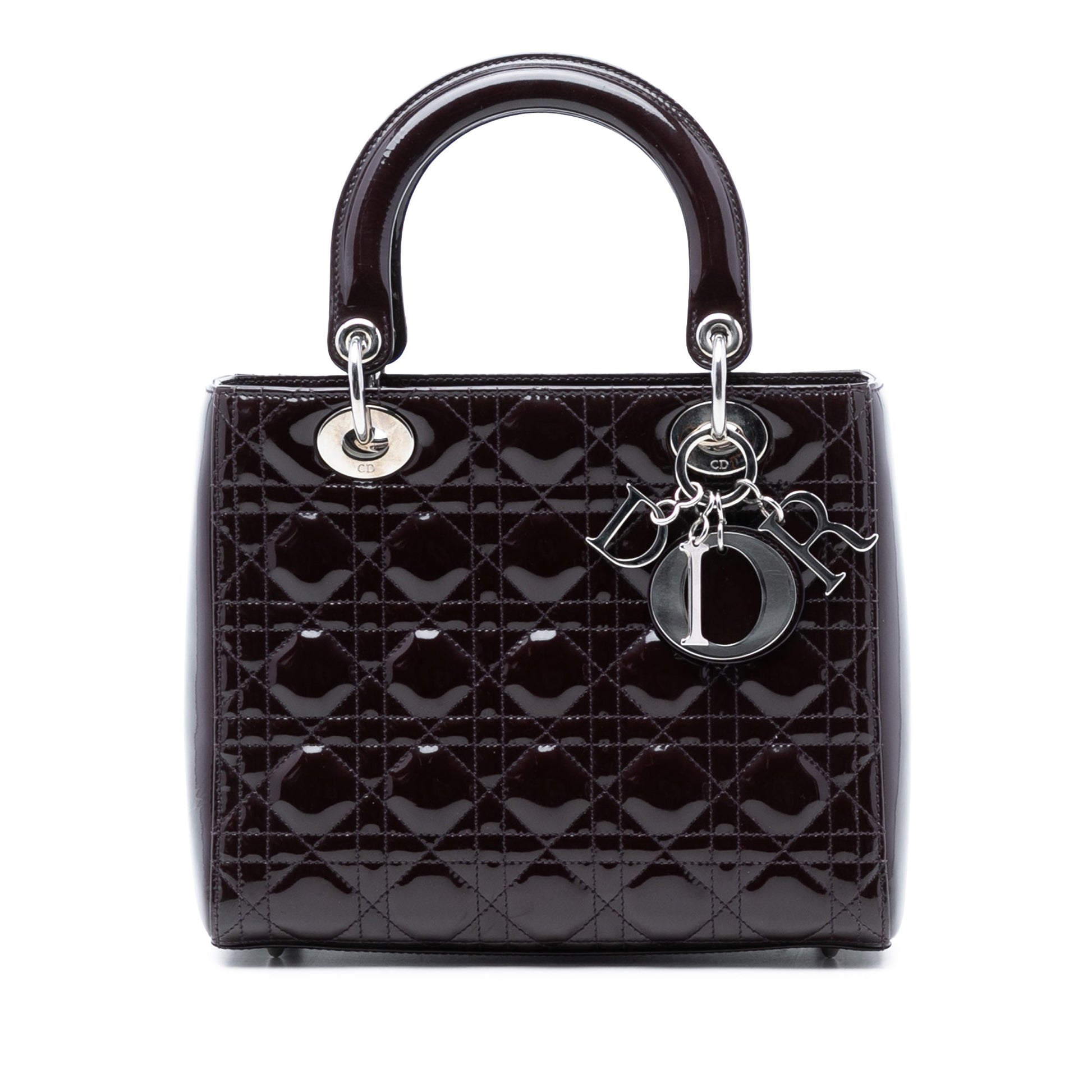 Dior Handbag Cannage Lady Satchel 2 Patent Red Medium Satchel Bag