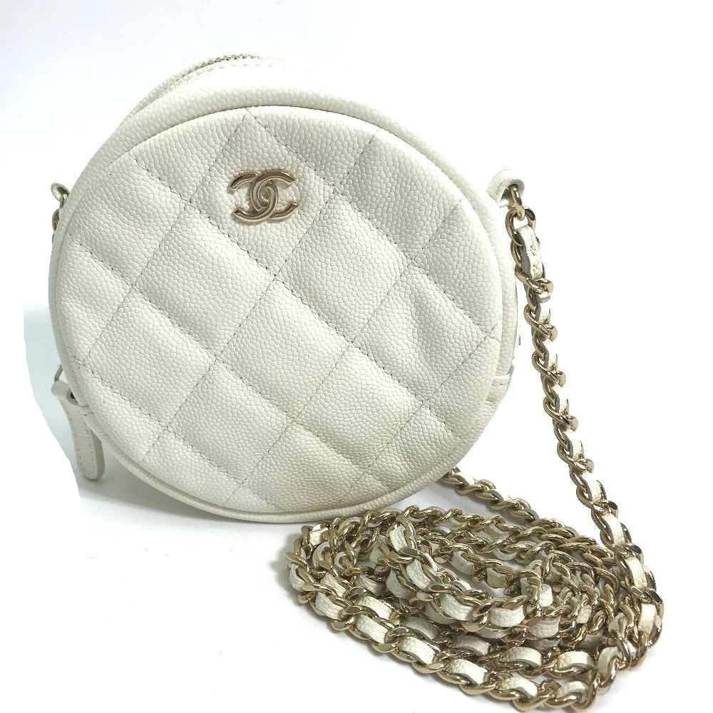 Chanel Caviar skin CC COCO Mark Quilted White Pochette Clutch Bag