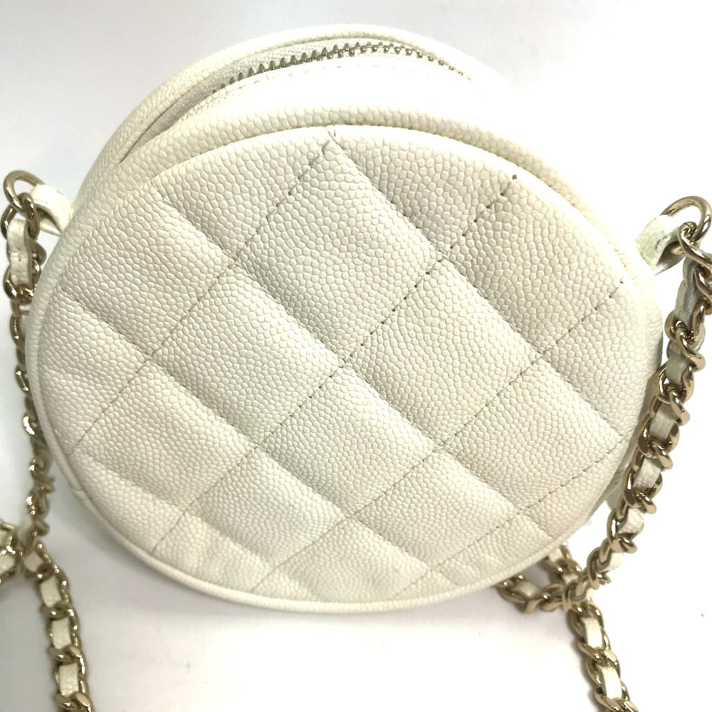 Chanel Caviar skin CC COCO Mark Quilted White Pochette Clutch Bag