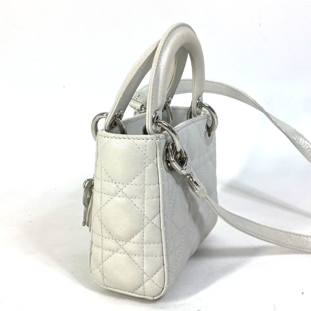 Dior Handbag Metallic Gray Type Lady Cannage Women Leather Mini Travel Bag