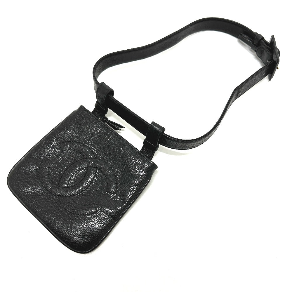 Chanel Caviar skin CC COCO Mark Waist Black Handbag