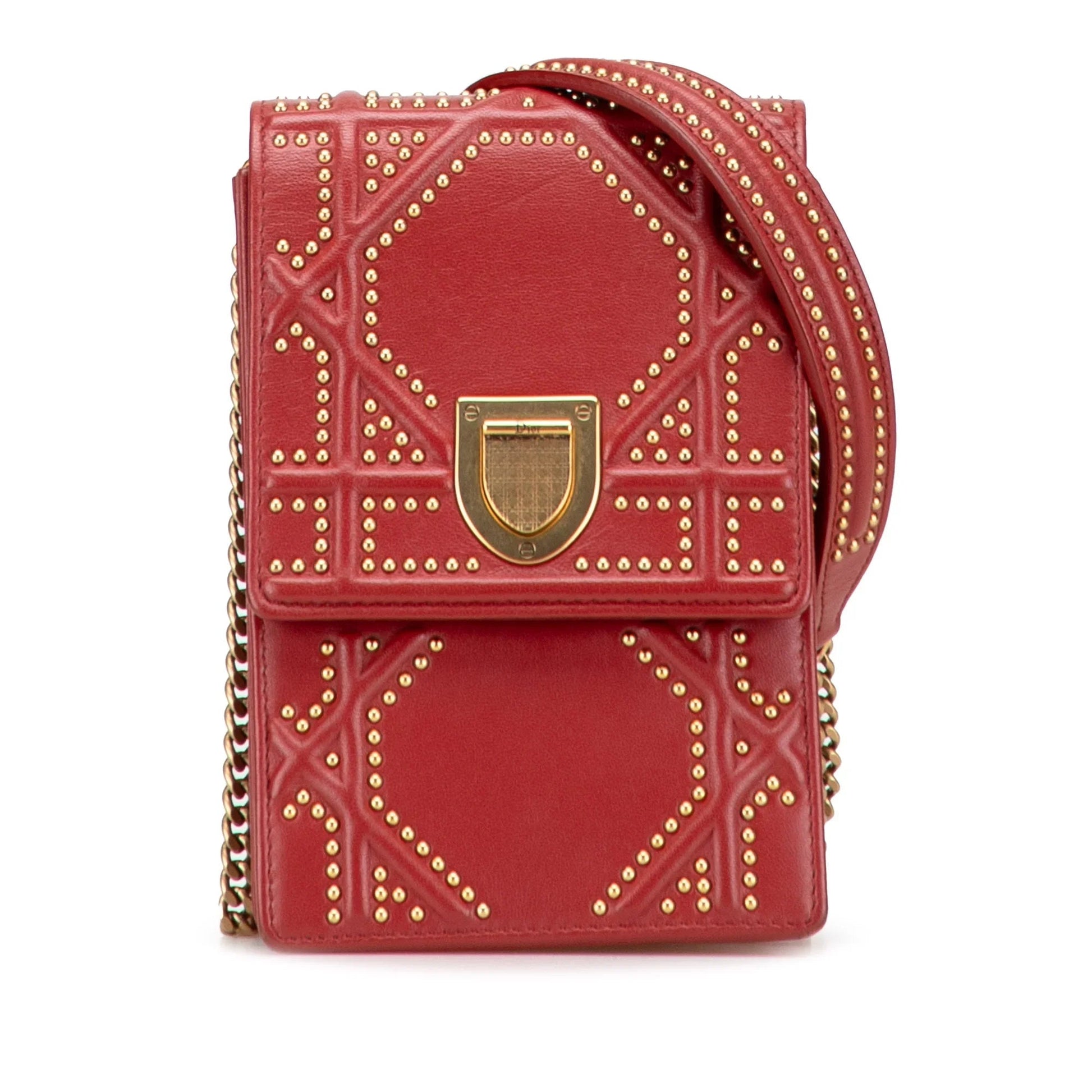 Dior Handbag Studded Vertical ama Crossbody Lambskin Red Crossbody Bag