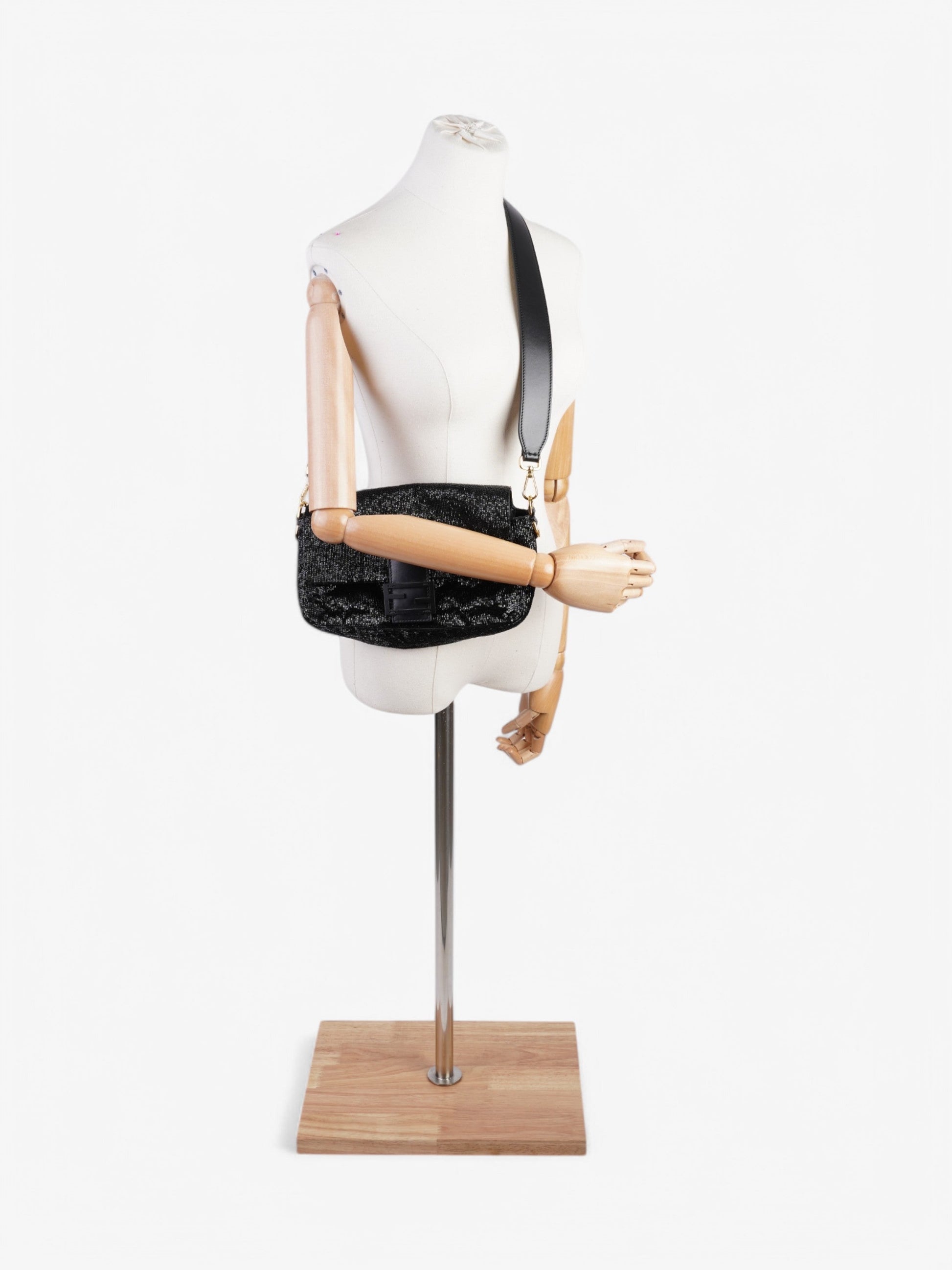 Fendi Beaded Baguette Sequin Crossbody Bag Black Shoulder Bag