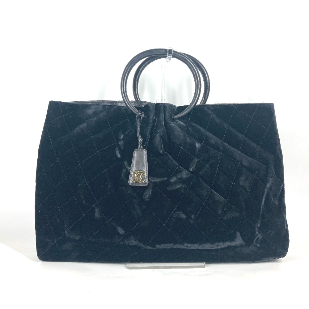 Chanel Velour Matrasse quilting Round handle Black Leather Handbag