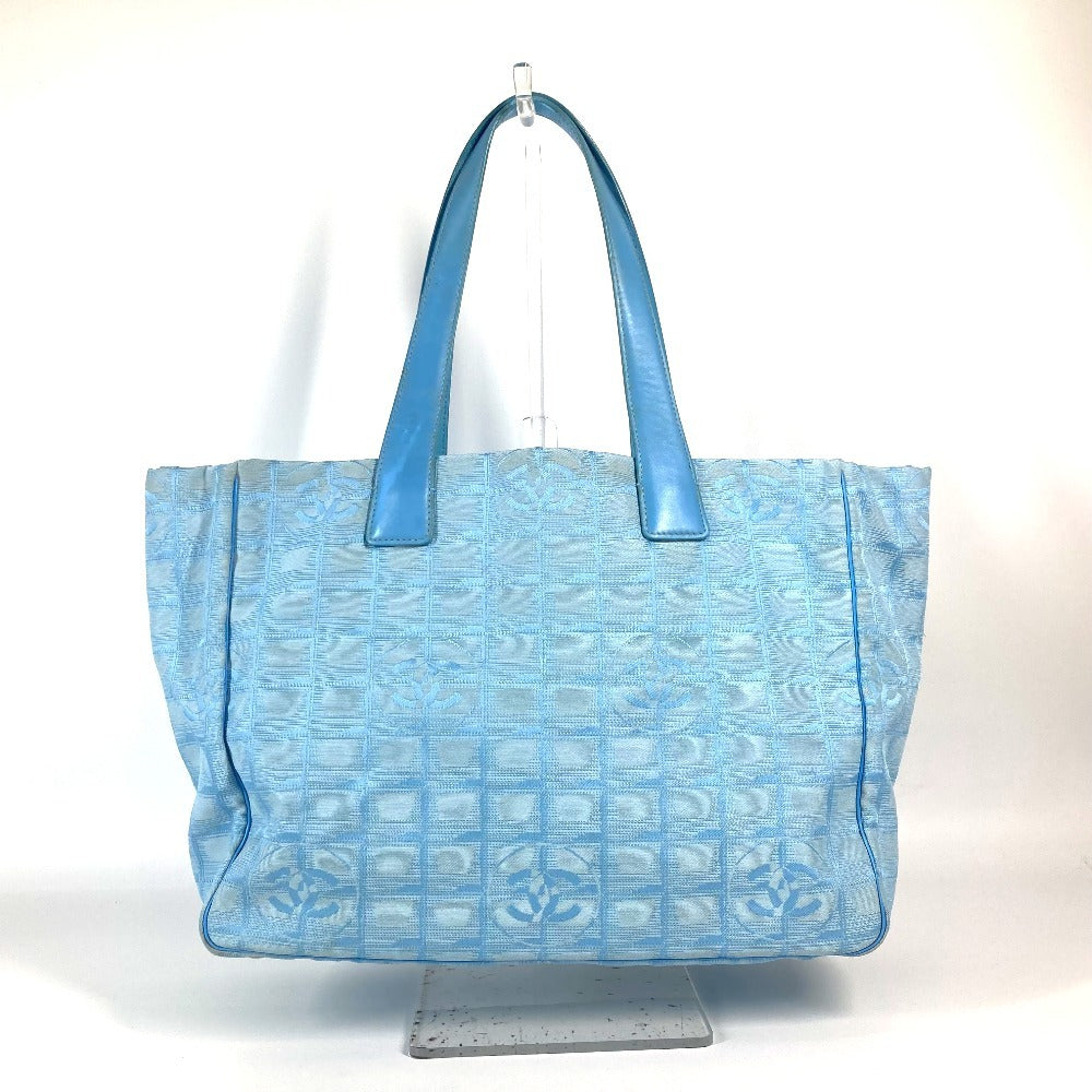 Chanel Nylon jacquard New Line Blue MM Leather Travel Bag