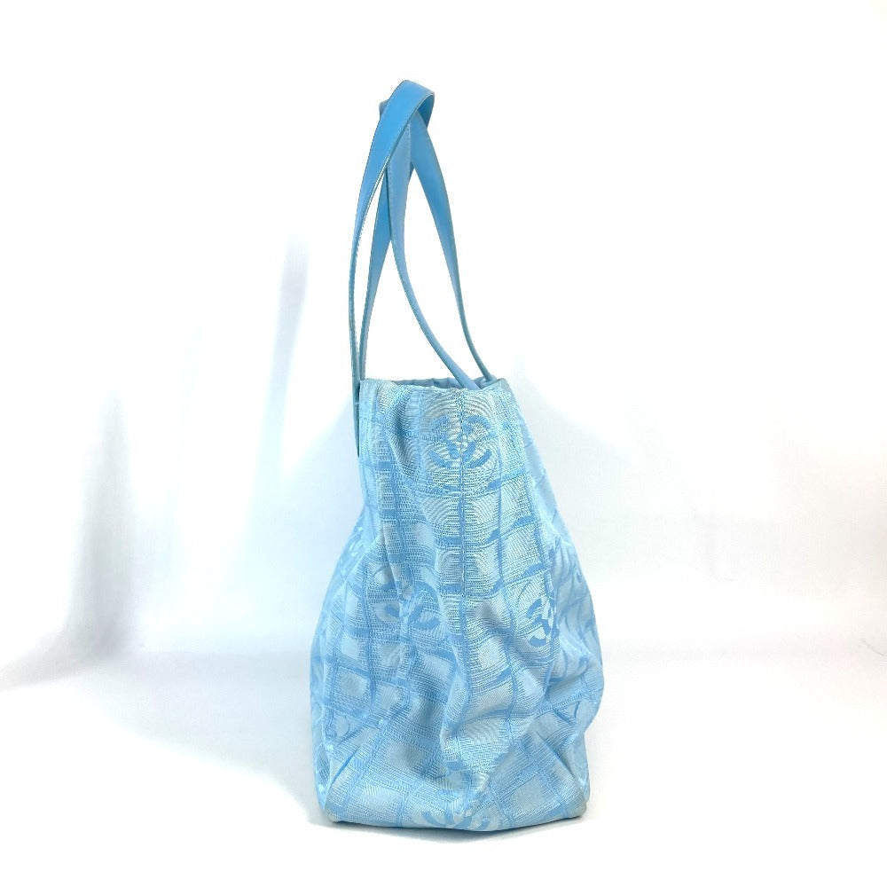 Chanel Nylon jacquard New Line Blue MM Leather Travel Bag