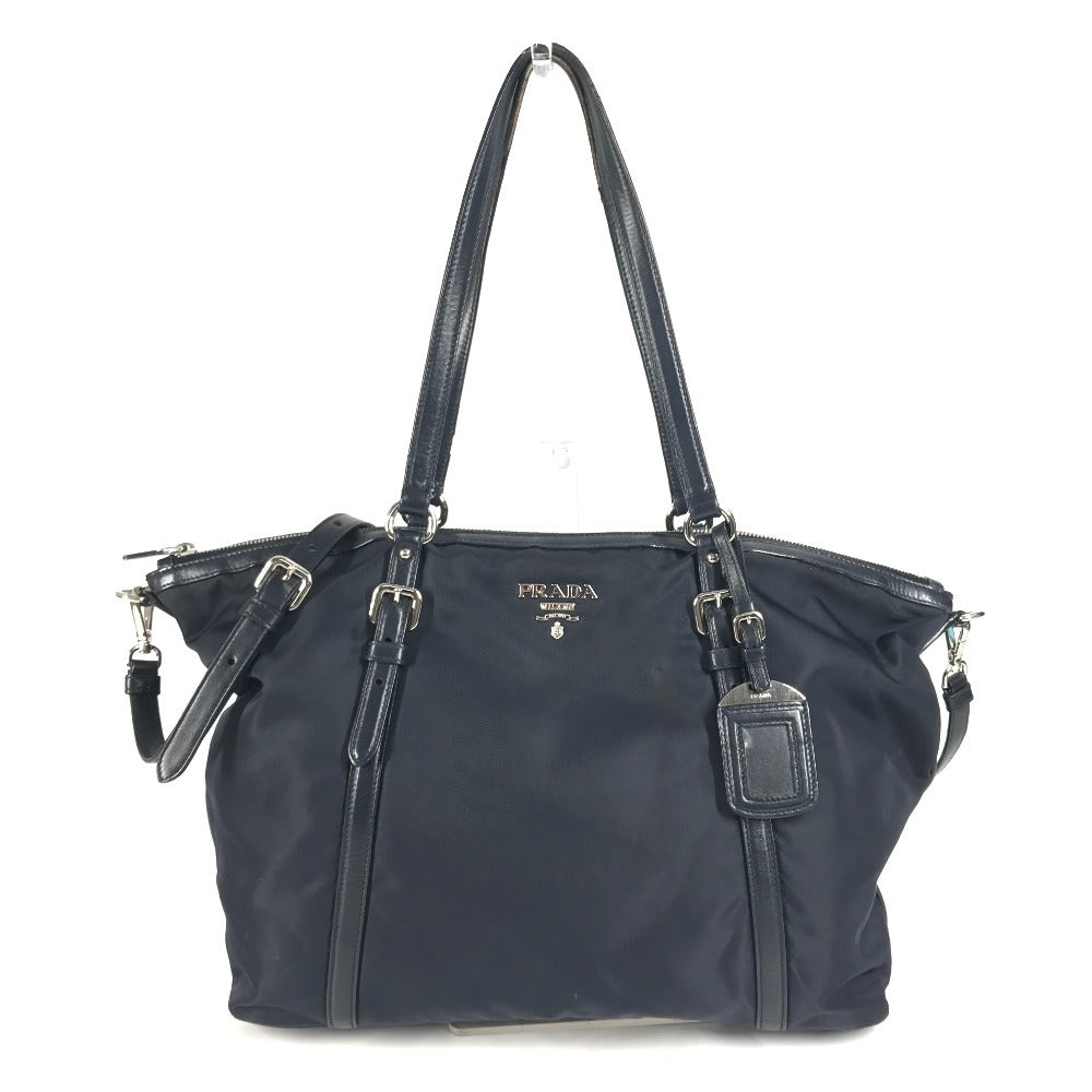 Shoulder Bag Navy Leather Nylon