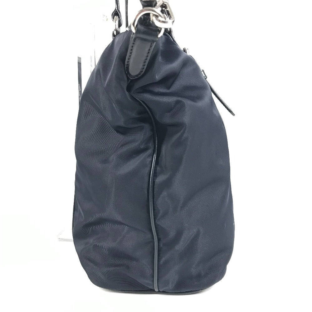 Shoulder Bag Navy Leather Nylon