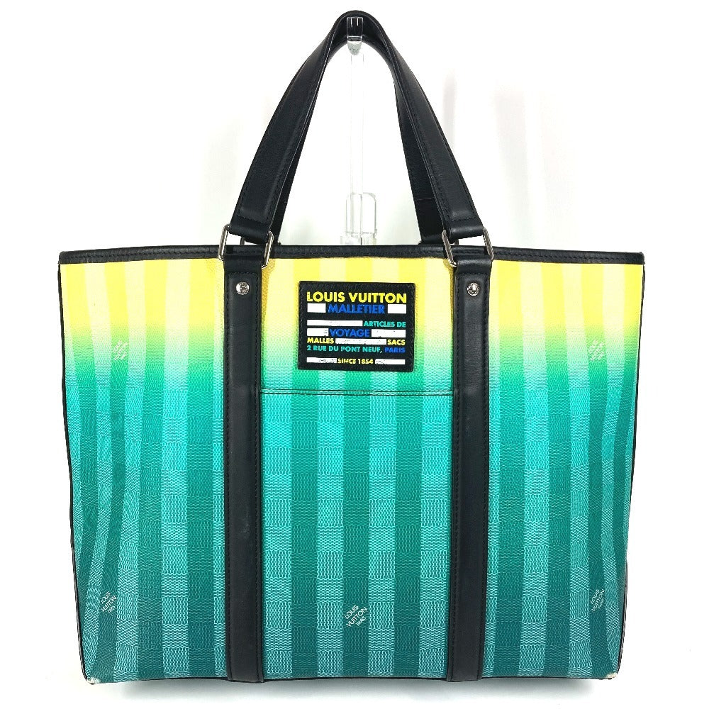 Louis Vuitton M59919 damier stripe Weekend PM Leather Canvas Green Tote Bag