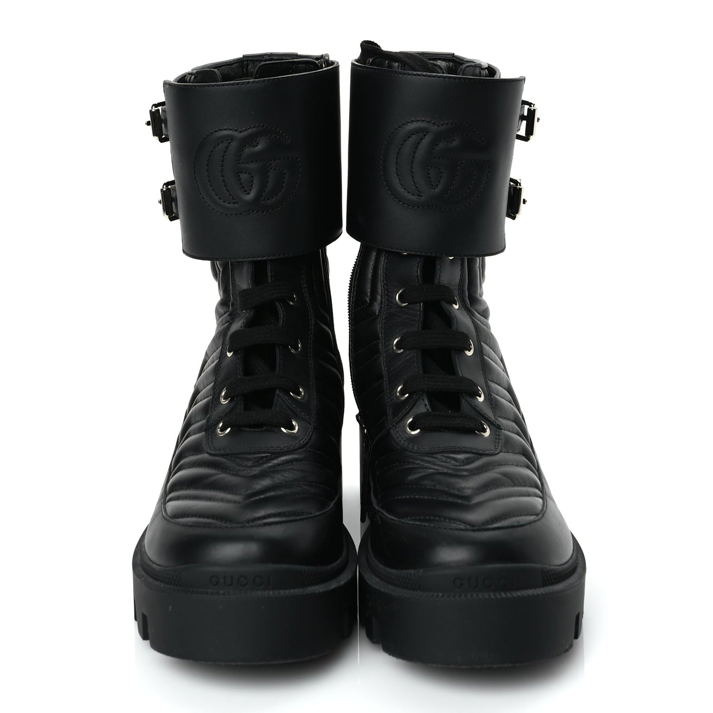 Gucci Nappa Frances GG Matelasse Platform Combat Boots 37 Black