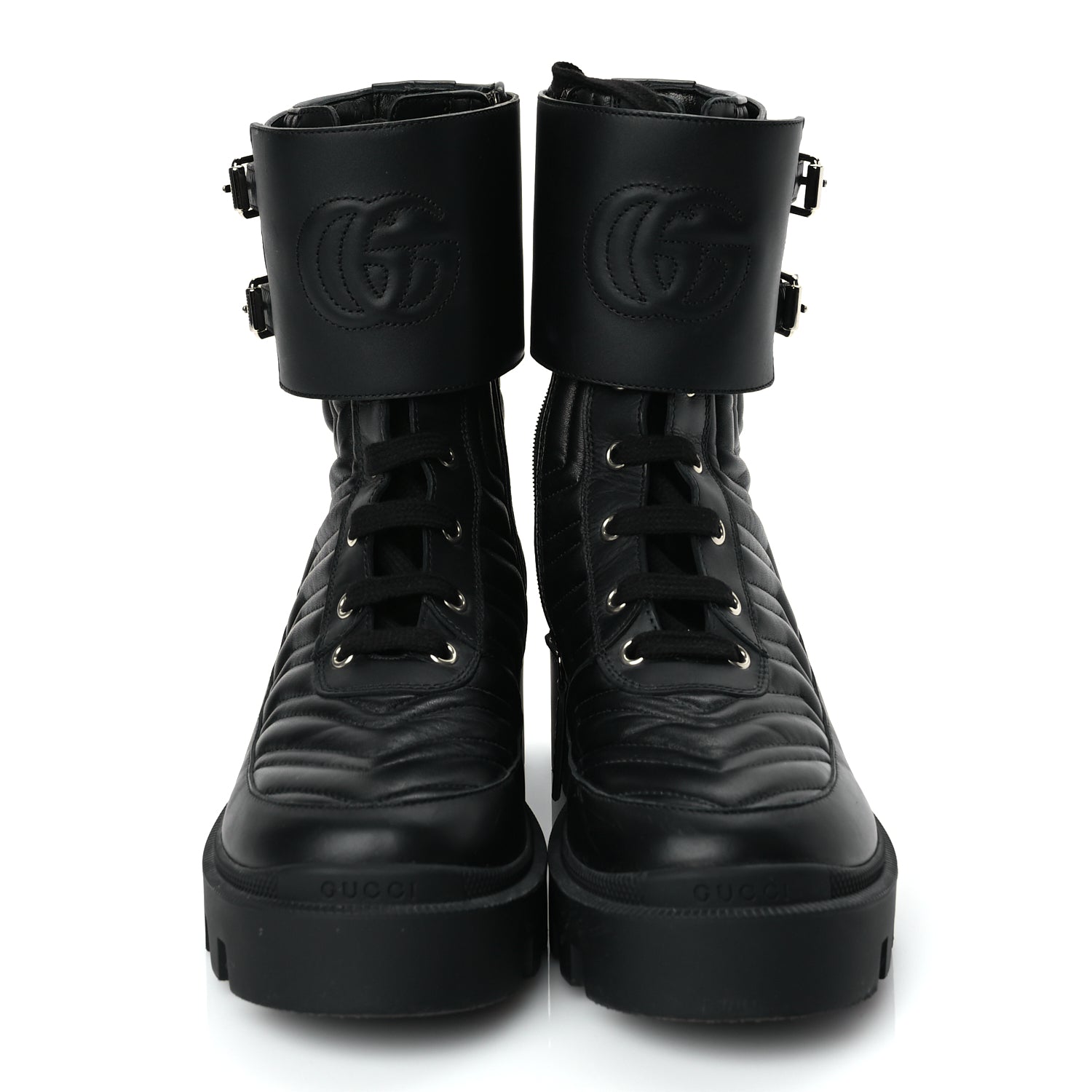 Gucci Nappa Frances GG Matelasse Platform Combat Boots 37 Black