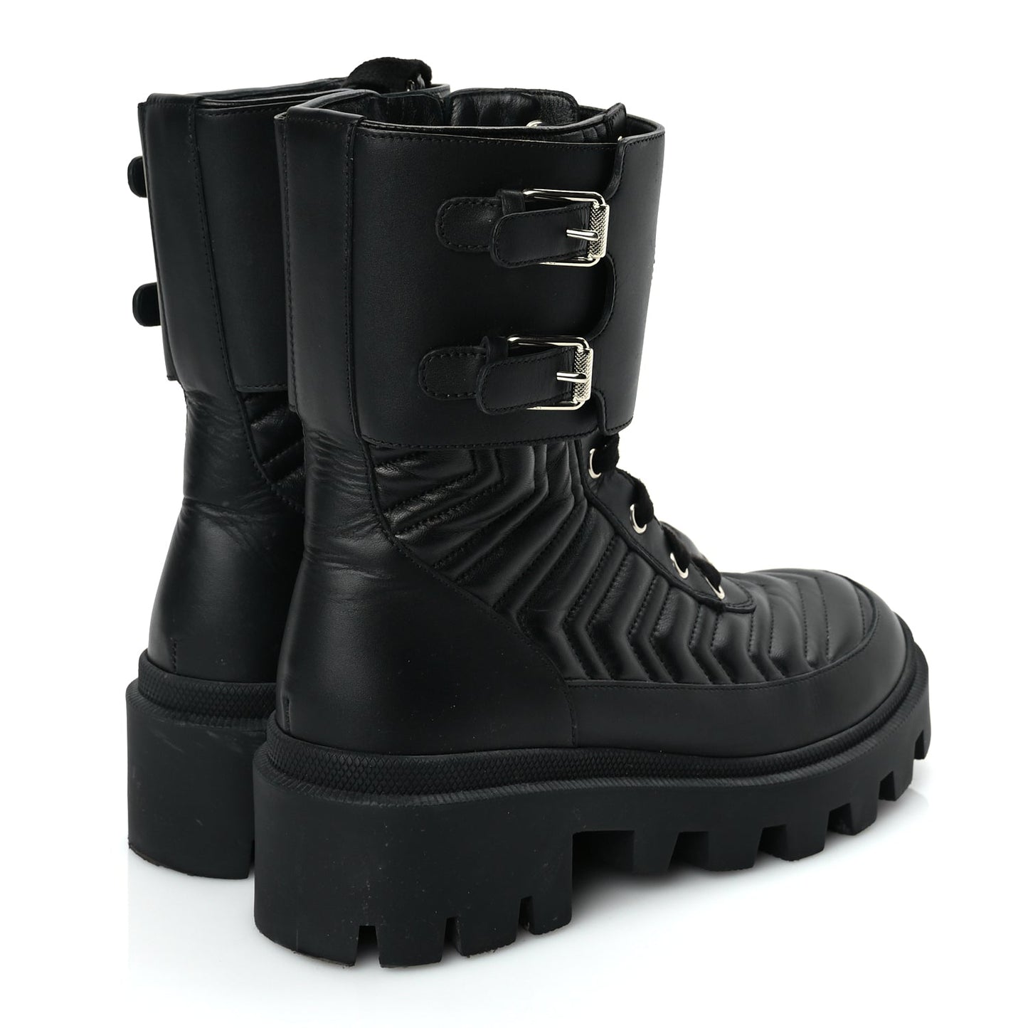 Gucci Nappa Frances GG Matelasse Platform Combat Boots 37 Black