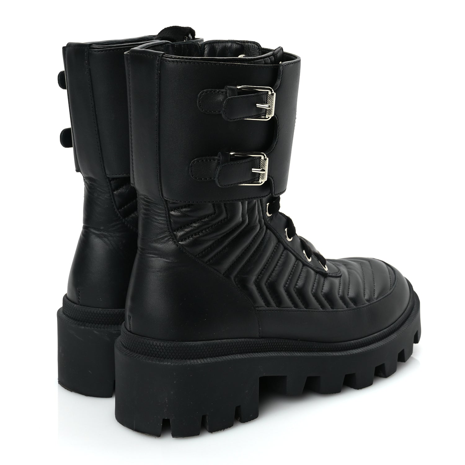 Gucci Nappa Frances GG Matelasse Platform Combat Boots 37 Black