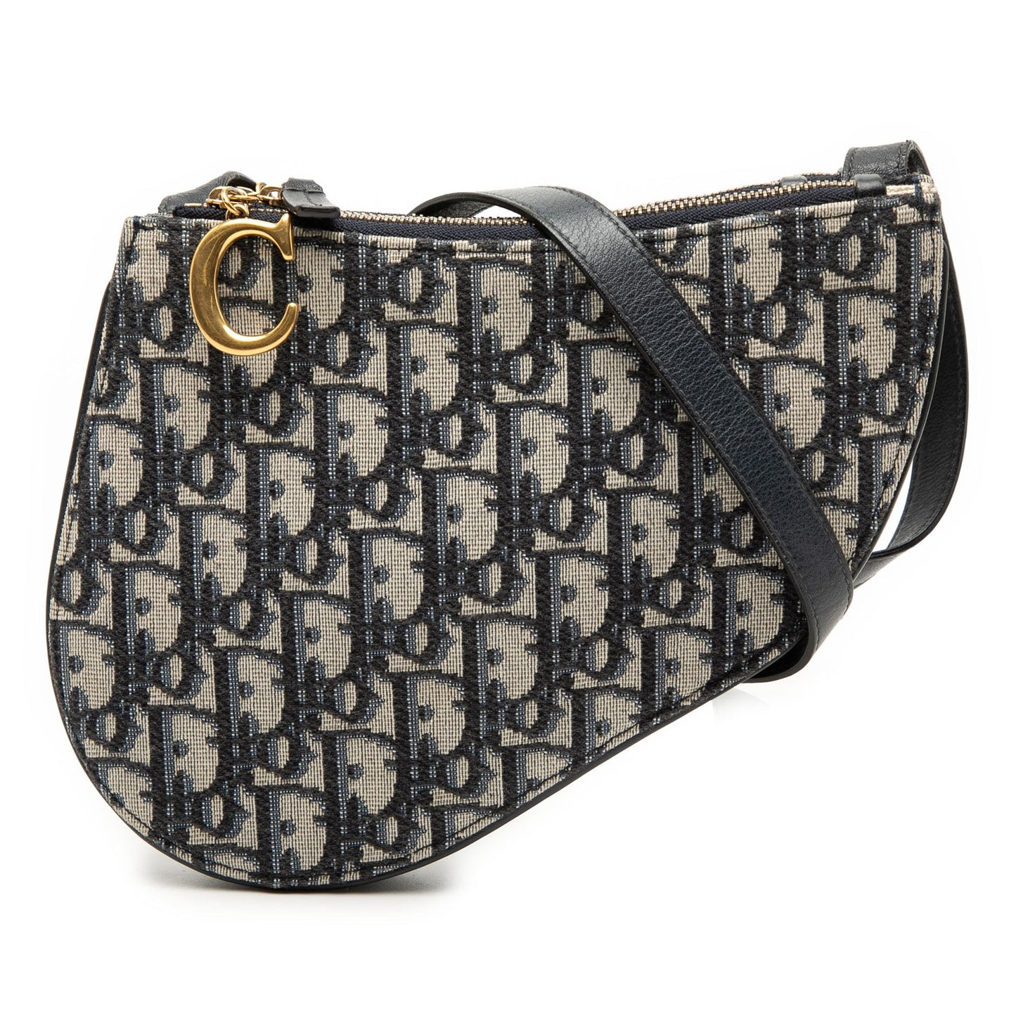 Dior Handbag Oblique Saddle Triple Crossbody Canvas Blue Zip Crossbody Bag