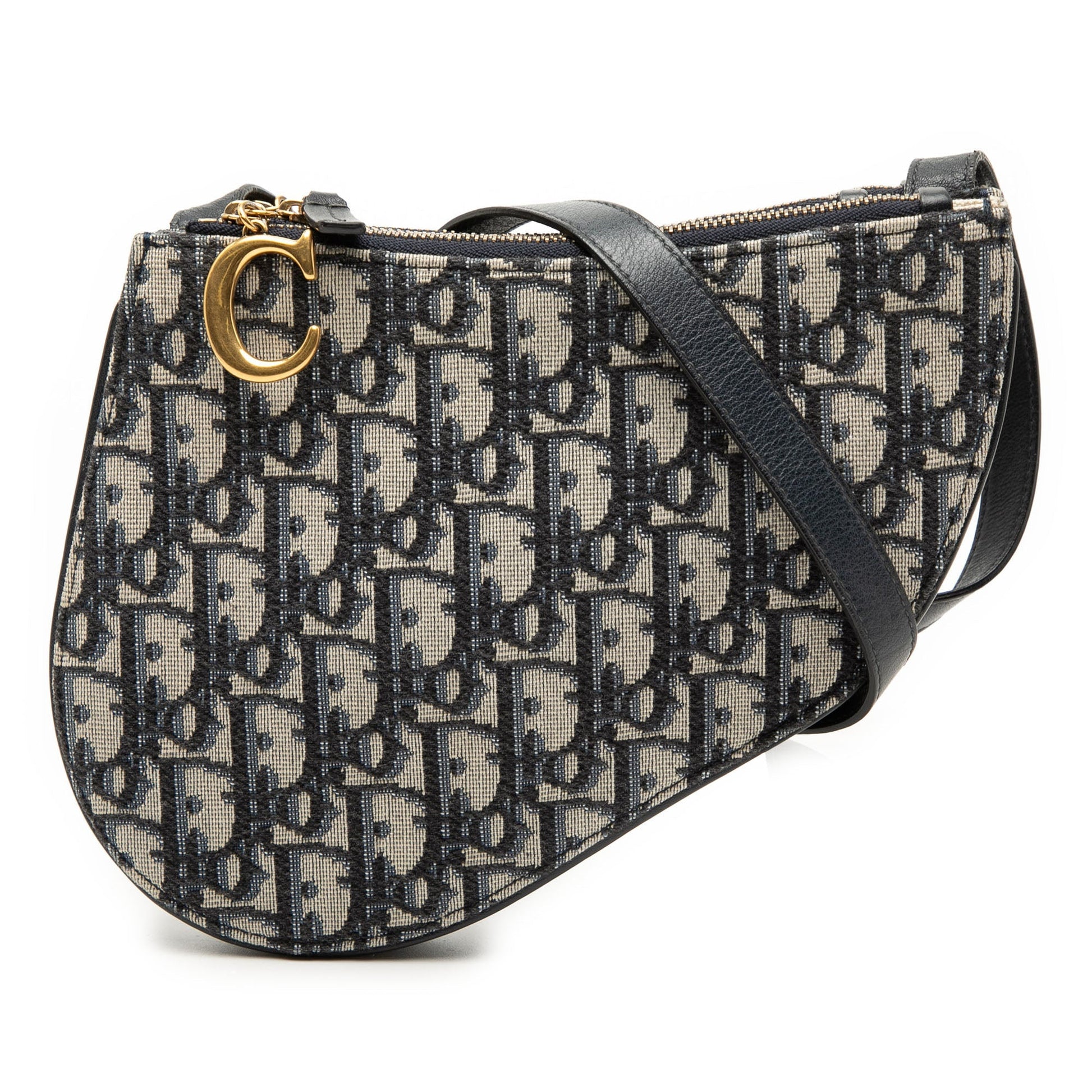 Dior Handbag Oblique Saddle Triple Crossbody Canvas Blue Zip Crossbody Bag