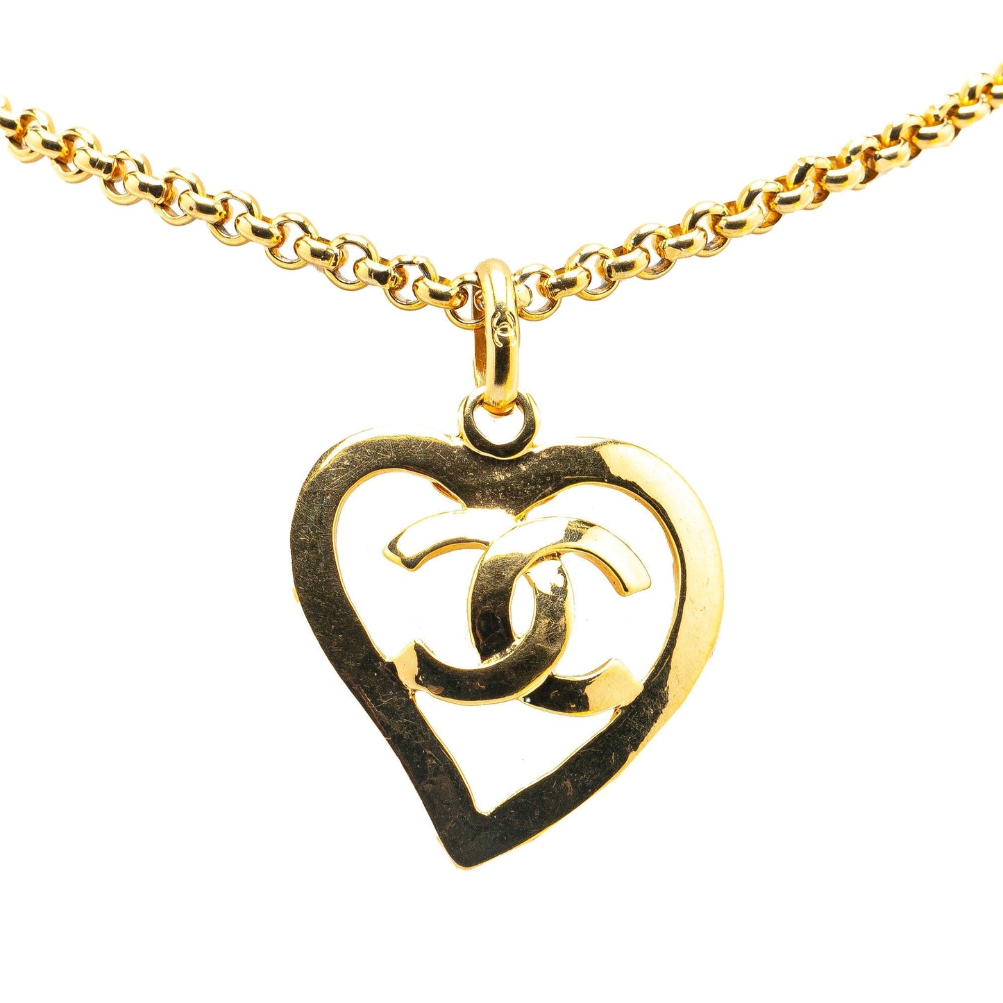 Gold Chanel Gold Plated CC Heart Pendant Necklace
