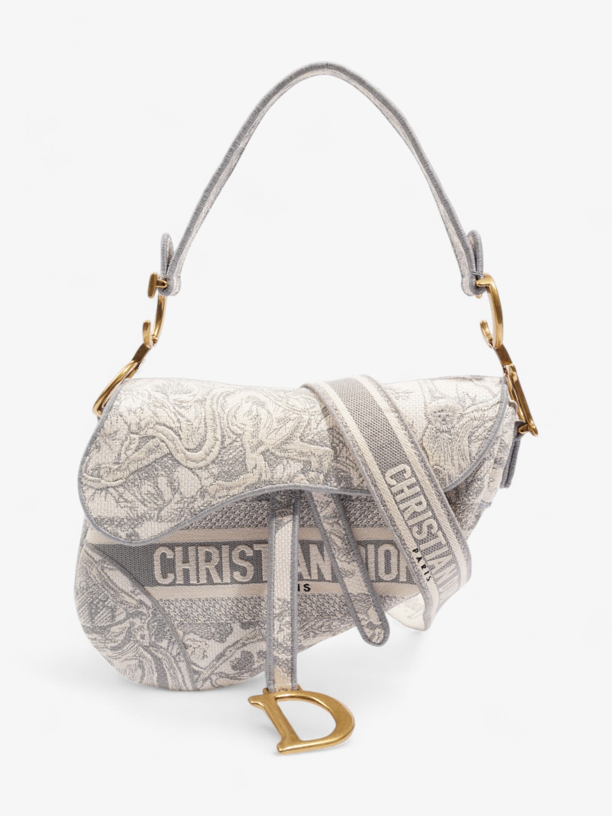 Dior Christian Saddle Bag Grey Oblique Cotton Gray Shoulder Bag