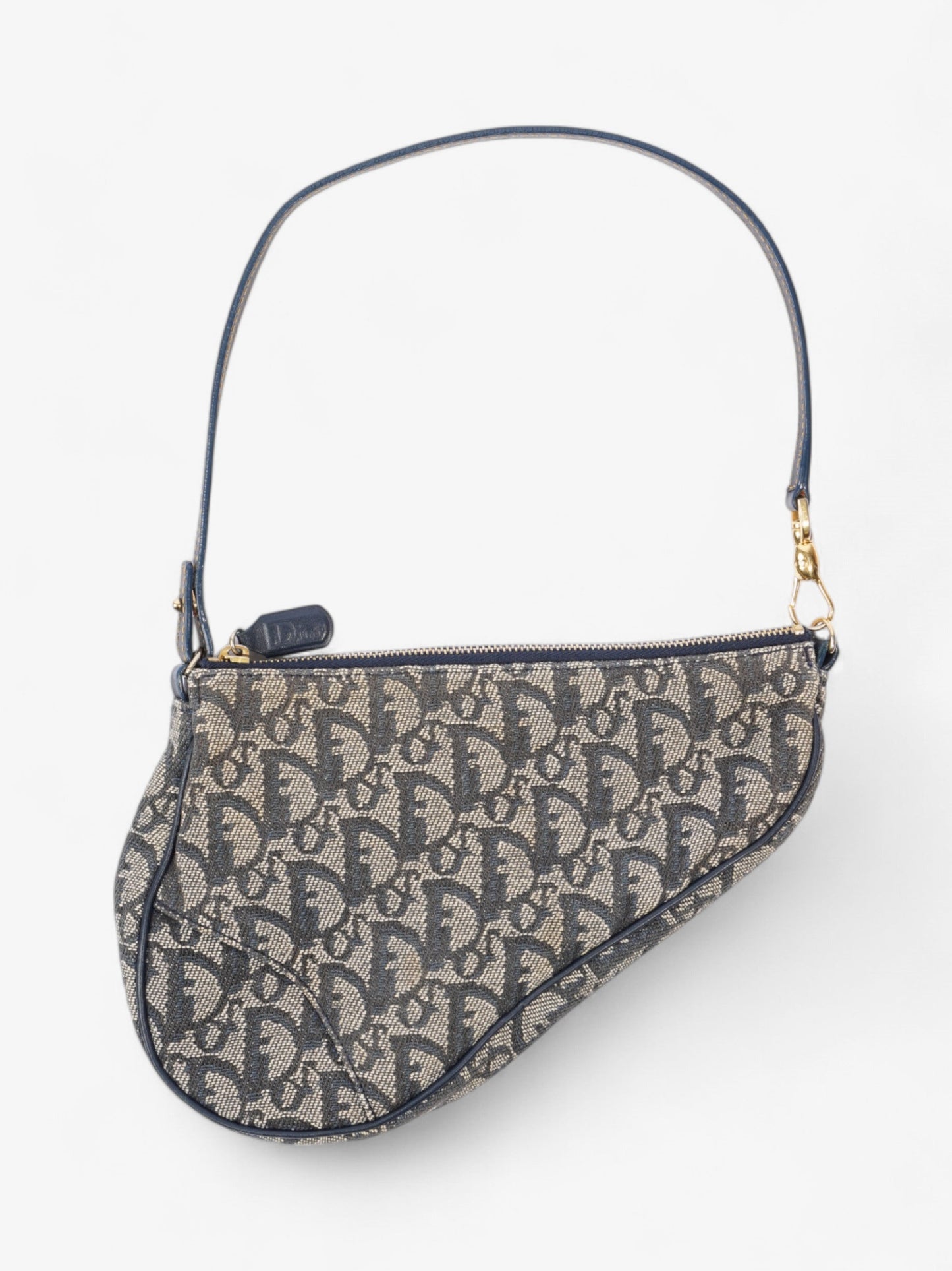 Dior Christian Saddle Pochette Oblique Shoulder Bag Canvas Blue Mini