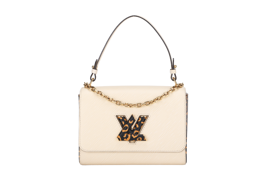 LOUIS VUITTON M53928 TWIST MM SIZE BEIGE JUNGLE PRINT EPI LEATHER GOLD HARDWARE WITH CHAIN