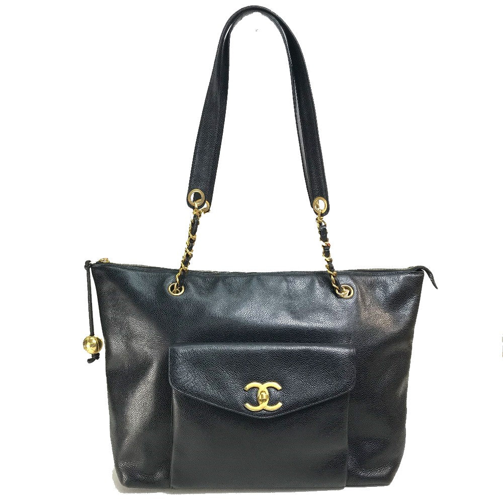 CHANEL Shoulder Bag Caviar skin black COCO Mark Coco ball Women  