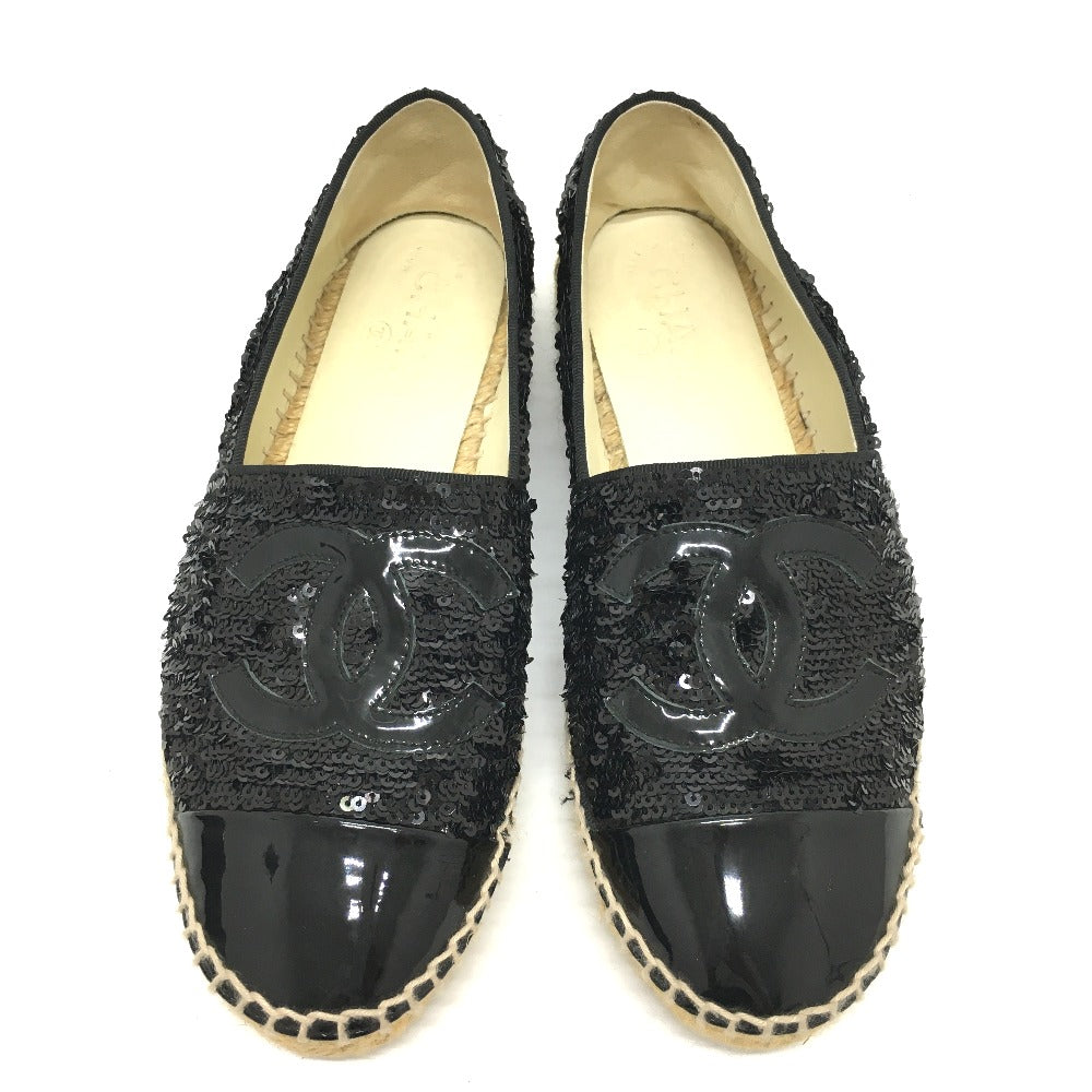 Chanel Slip-on Patent Sequins CCCOCO Mark 16C Black Leather Handbag