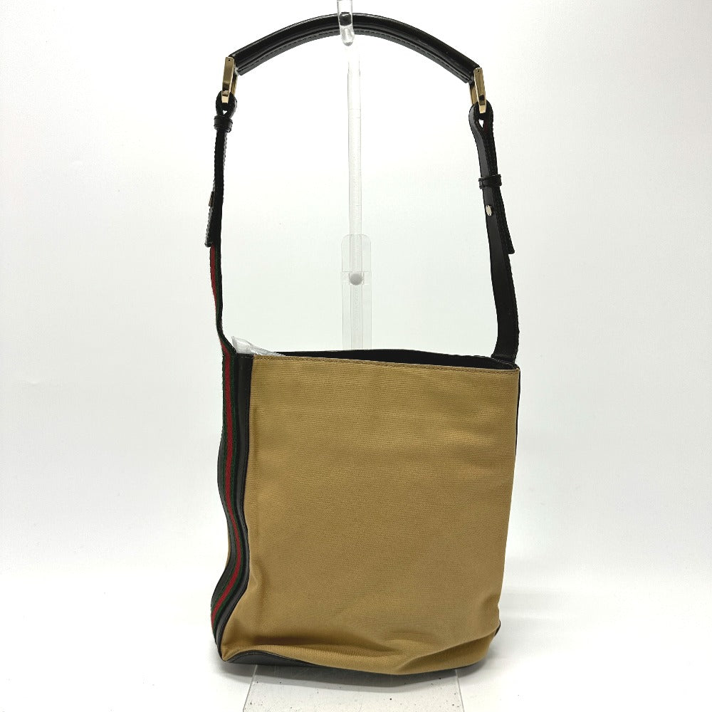 Gucci 001 Sherry line Leather Canvas Beige Shoulder Bag