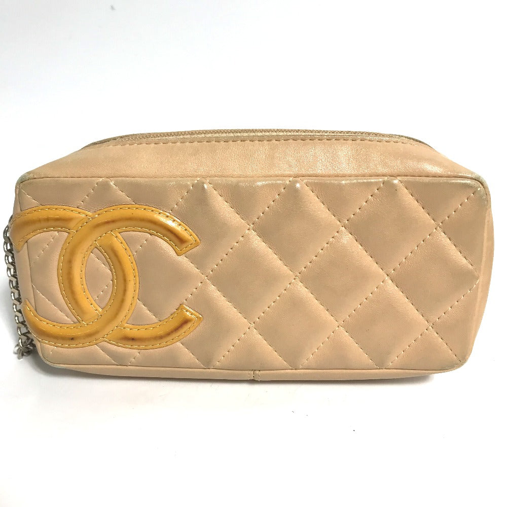 Chanel Cosmetics Cambon line CC COCO Mark Beige Leather Handbag