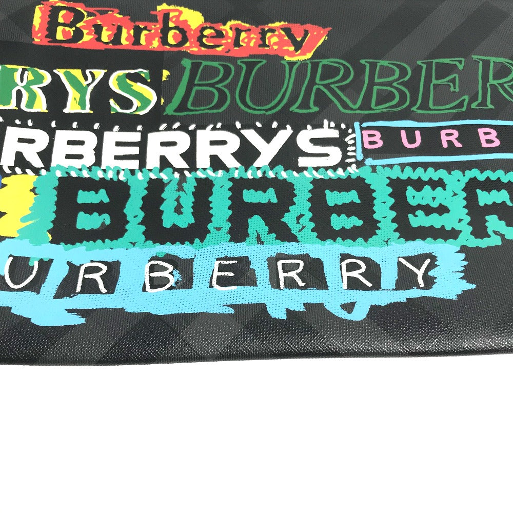Burberry Clutch Bag Graffiti Check Women Leather Black