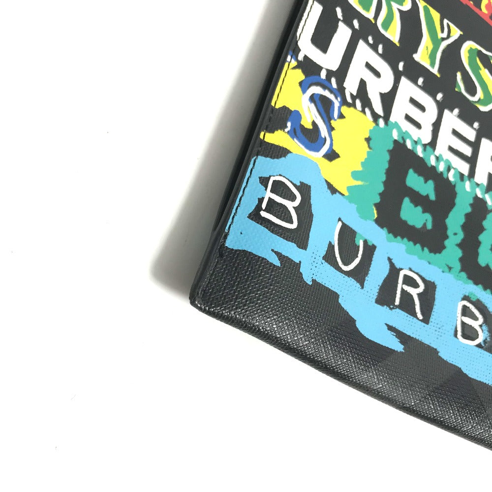 Burberry Clutch Bag Graffiti Check Women Leather Black