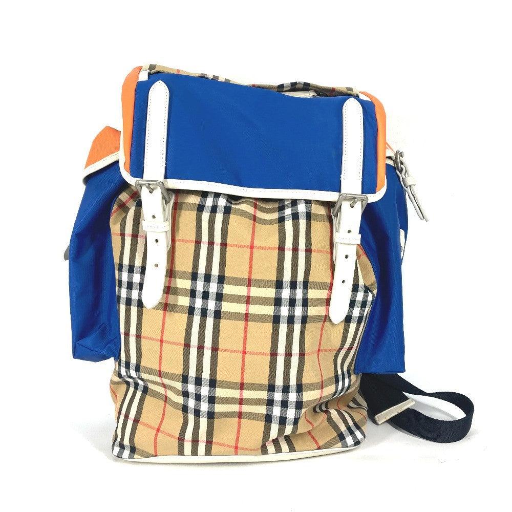 Burberry Backpack Bag Check Mens Leather Canvas Beige